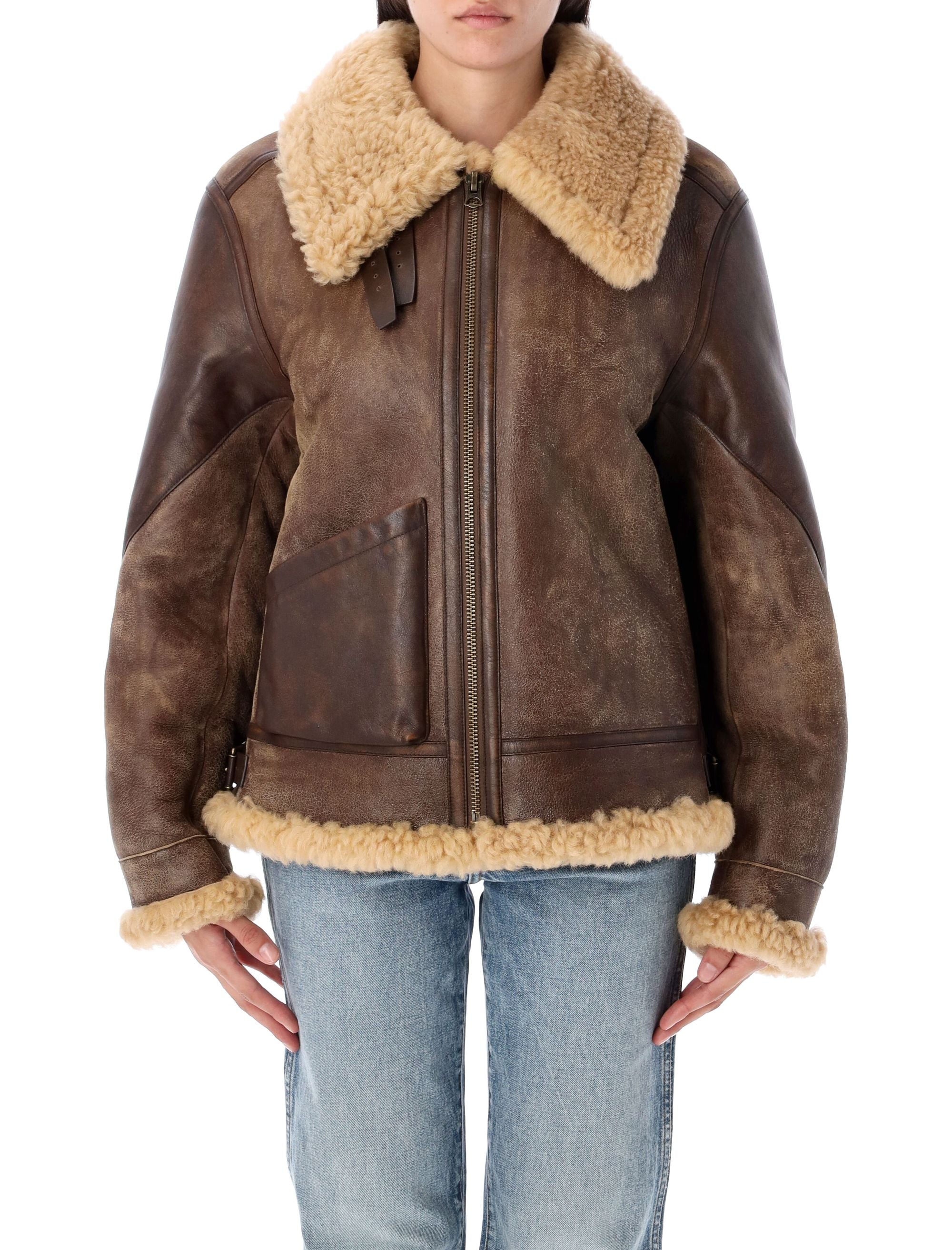 RALPH LAUREN Relaxed Fit Shearling Aviator Jacket Size 4