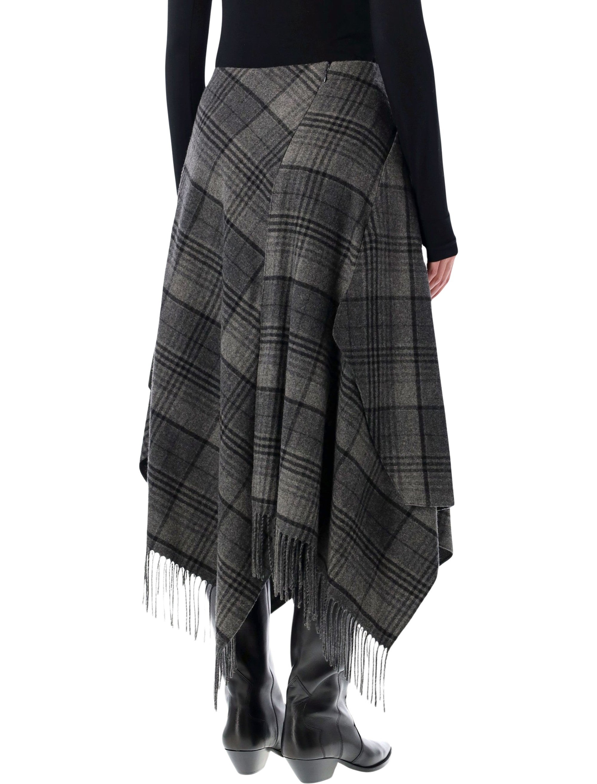 RALPH LAUREN Plaid Wool Midi Skirt with Faux Wrap Overlay - Size 4