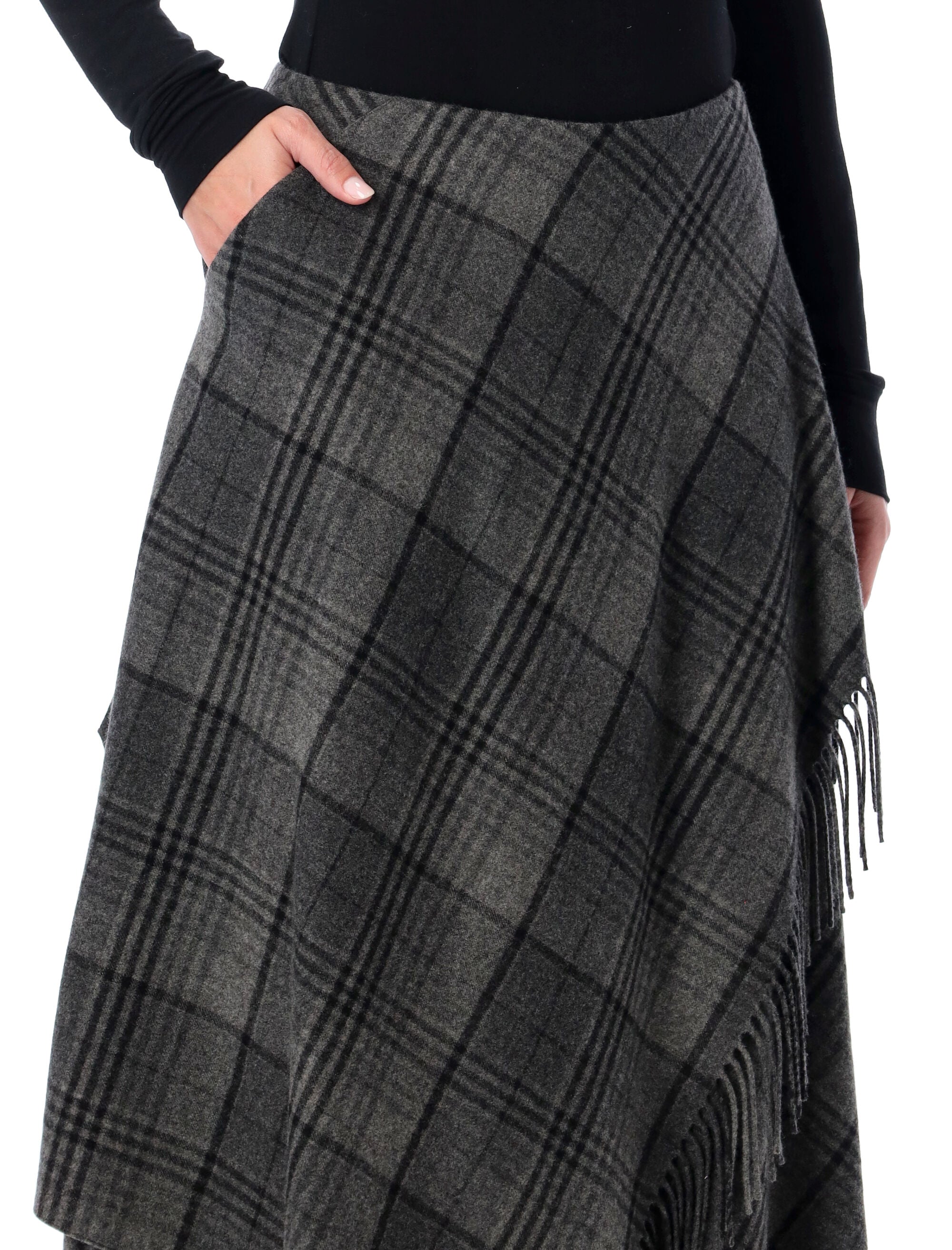 RALPH LAUREN Plaid Wool Midi Skirt with Faux Wrap Overlay - Size 4