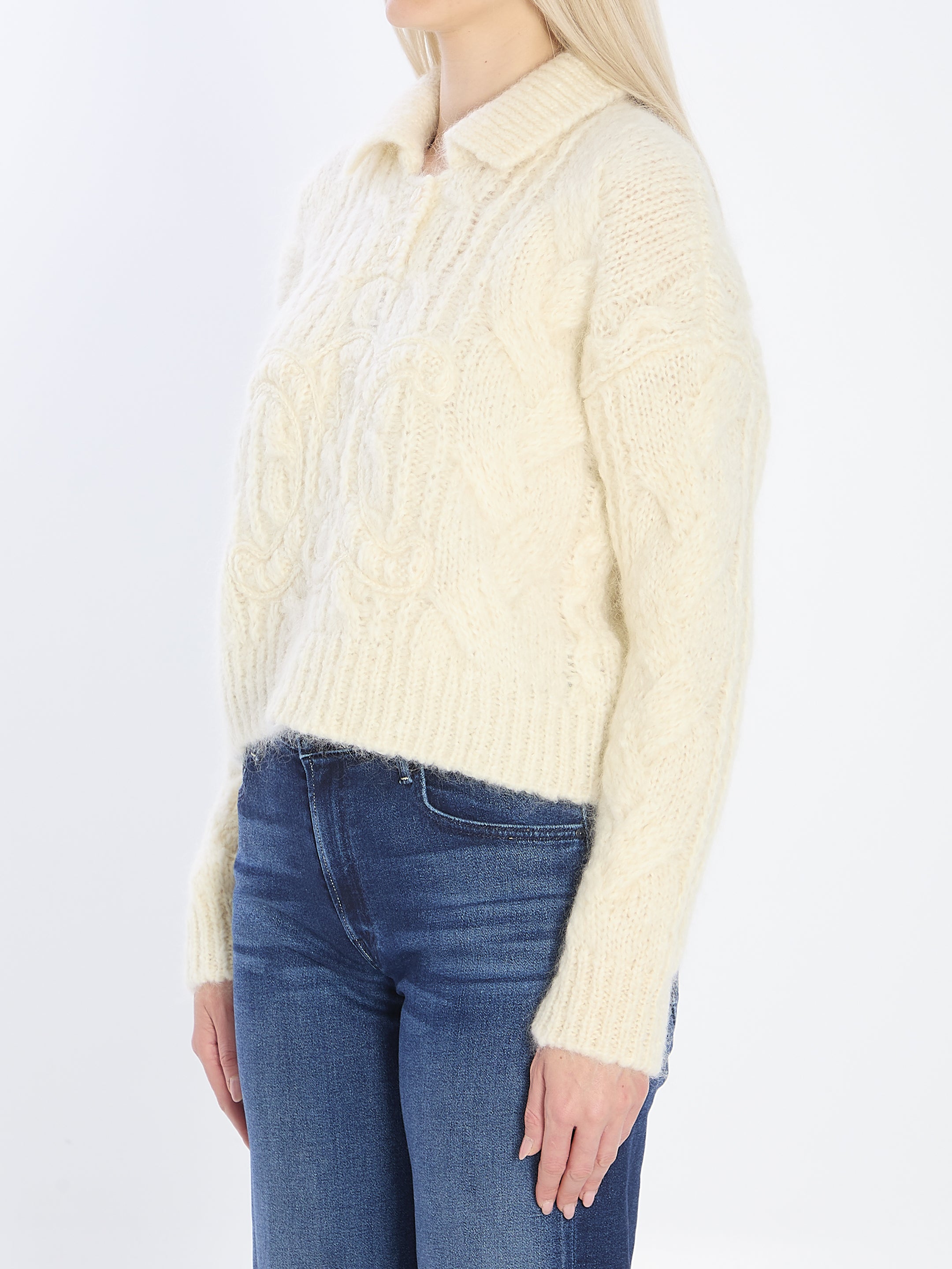 CELINE Women's Mohair and Wool Polo Shirt - Slightly Cropped