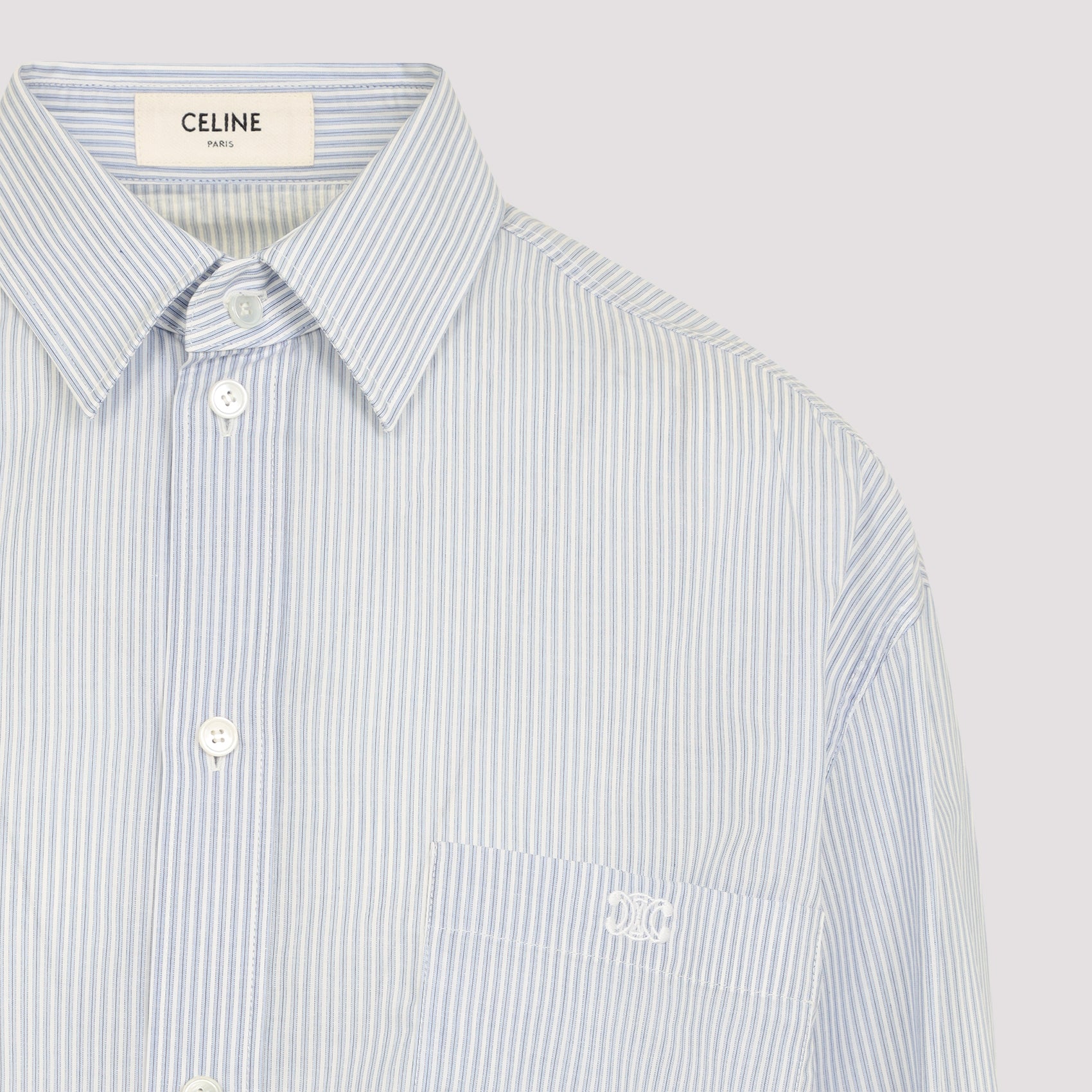 CELINE Striped Cotton Shirt with Front Pocket - Loose Fit