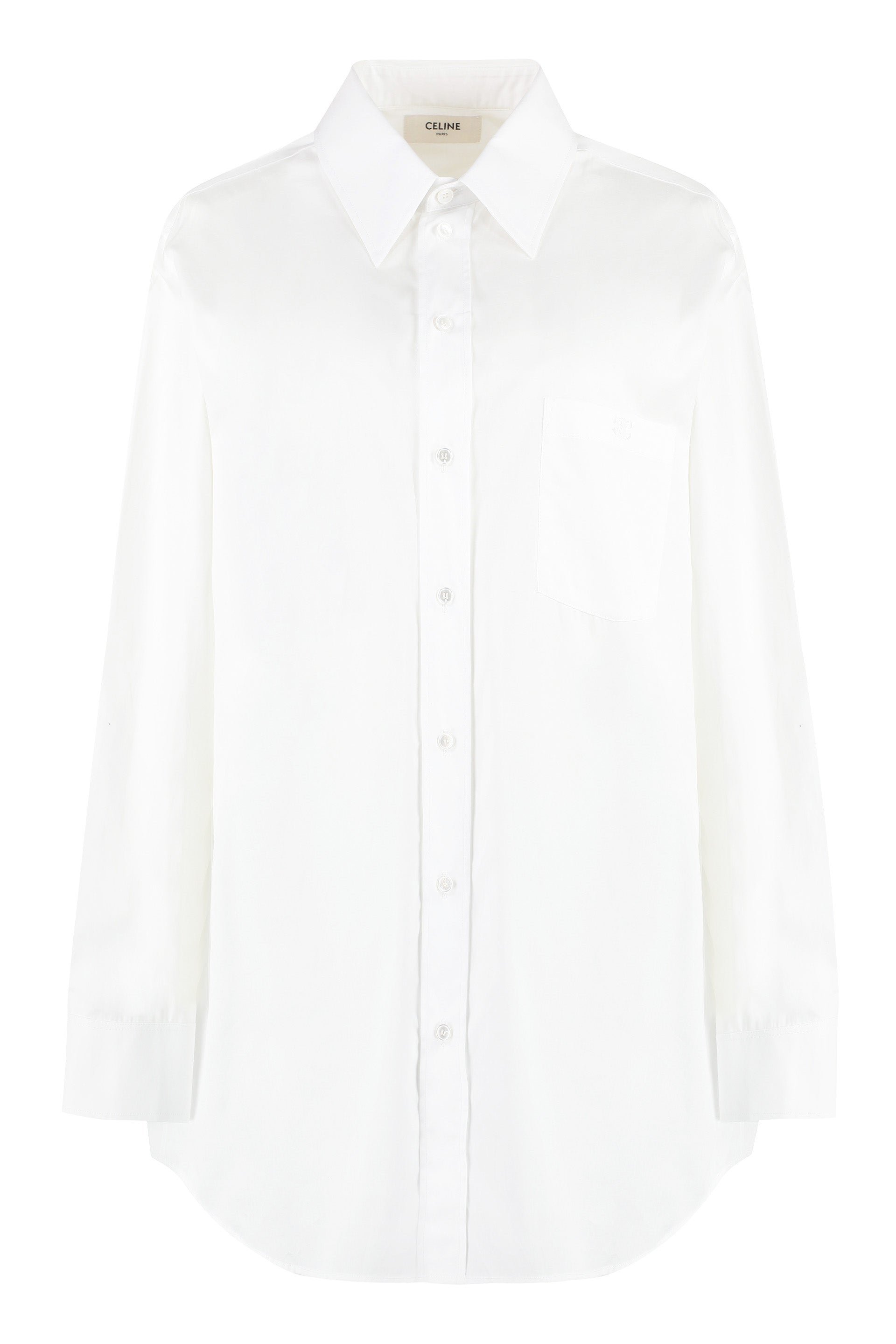 CELINE Women's Cotton Shirt with Front Pocket and Rounded Hem