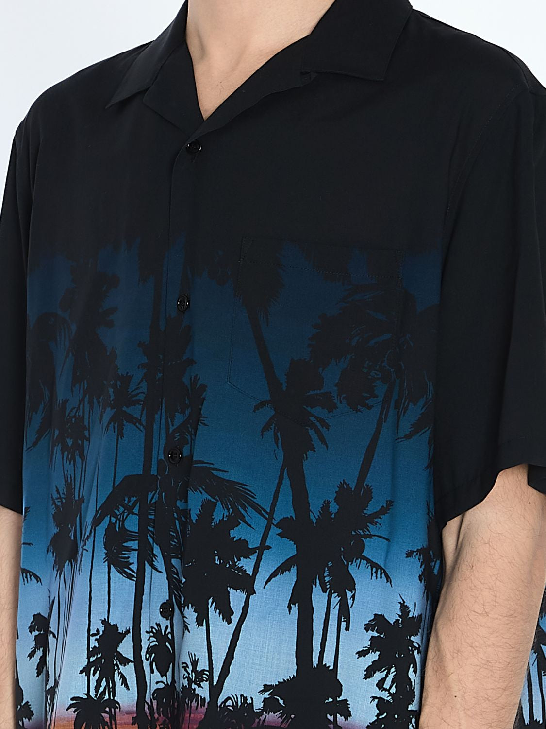CELINE Printed Viscose Short Sleeve Shirt with Front Pocket