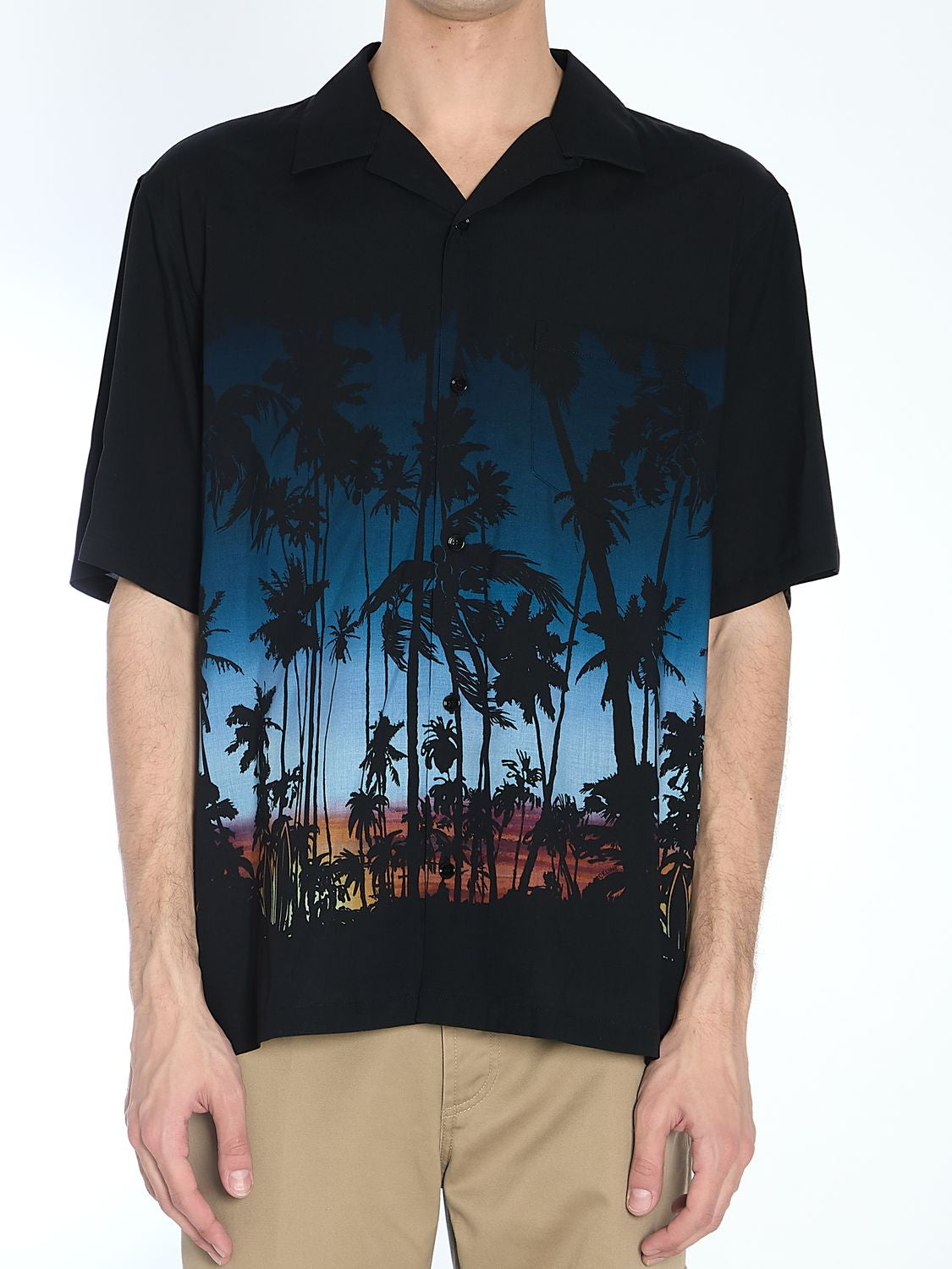 CELINE Printed Viscose Short Sleeve Shirt with Front Pocket