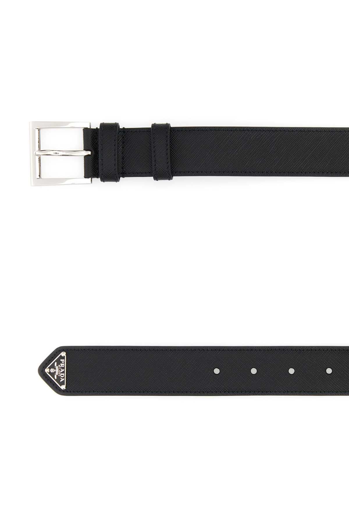 PRADA Saffiano Leather Triangle Logo Belt