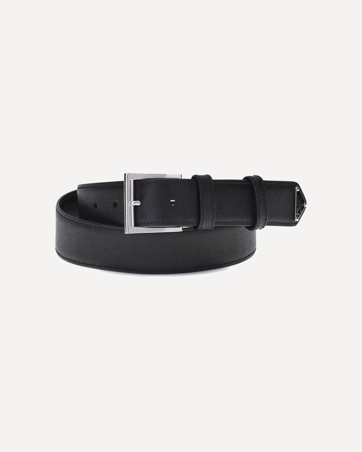 PRADA Saffiano Leather Triangle Logo Belt