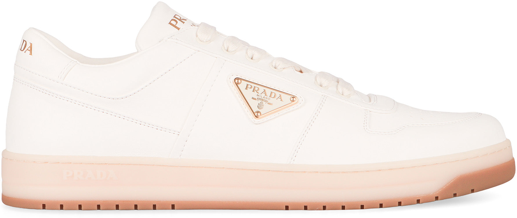 PRADA Downtown Leather Sneakers - Round Toe Design