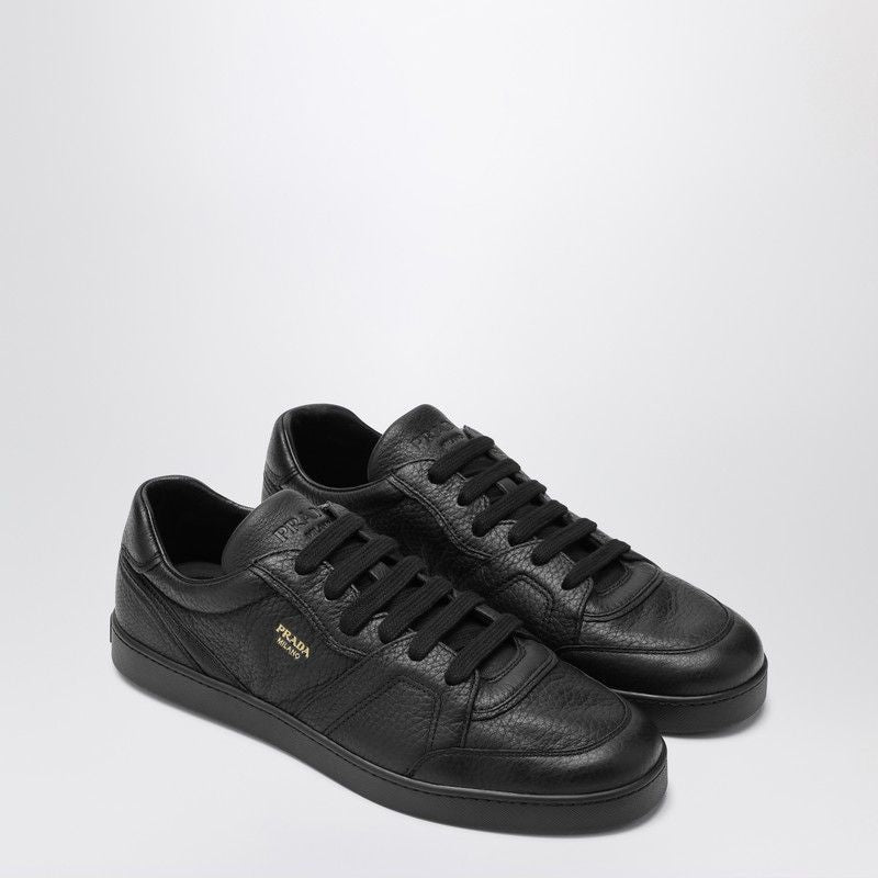 PRADA Hammered Leather Round Toe Lace-Up Sneakers