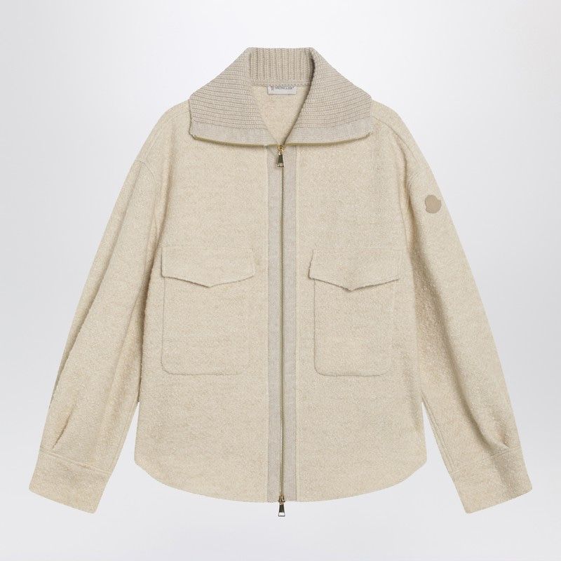 MONCLER Light Beige Zip Jacket in Wool Blend - Women’s FW25