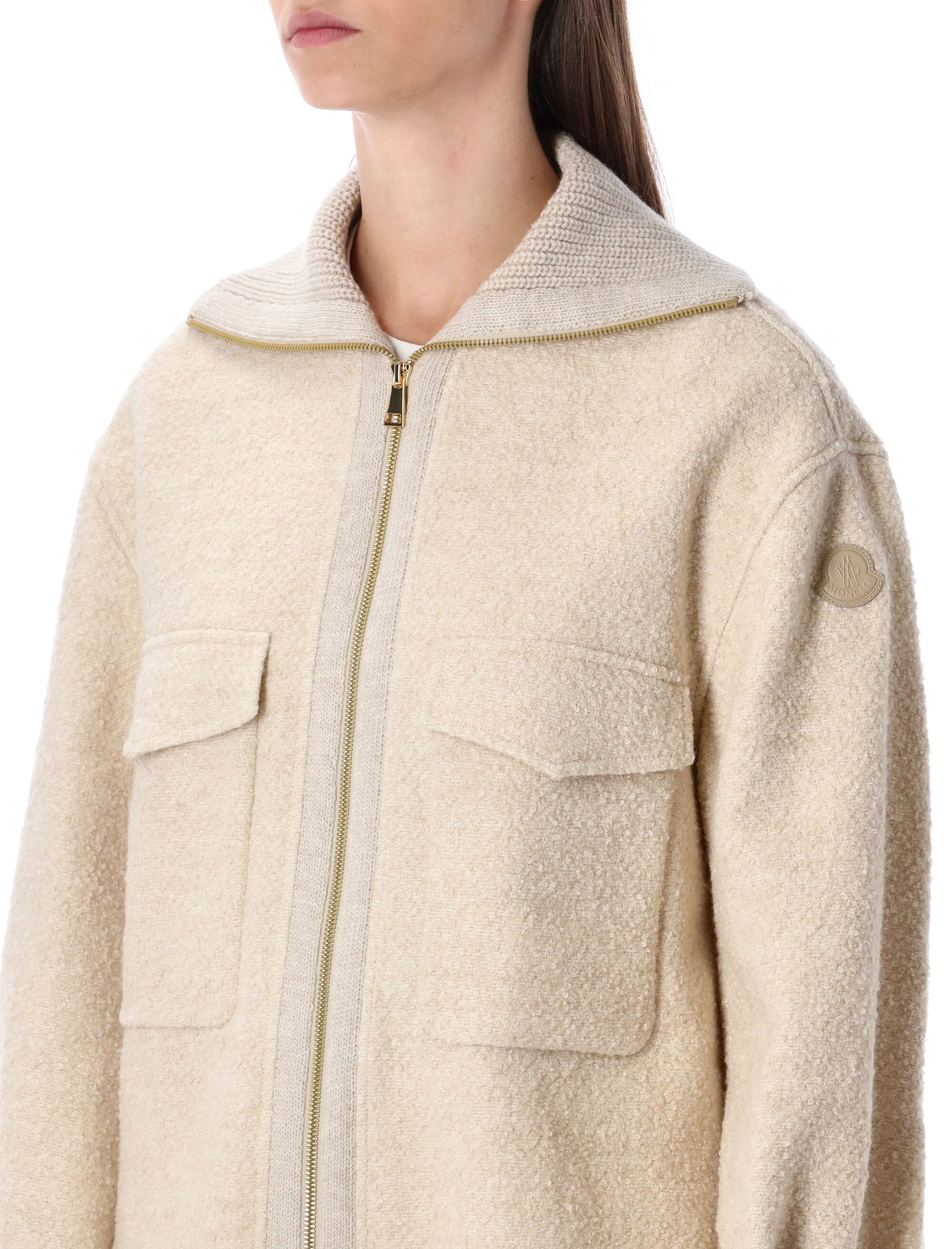 MONCLER Wool-Blend Bouclé Zip Shirt - Women's Size 40