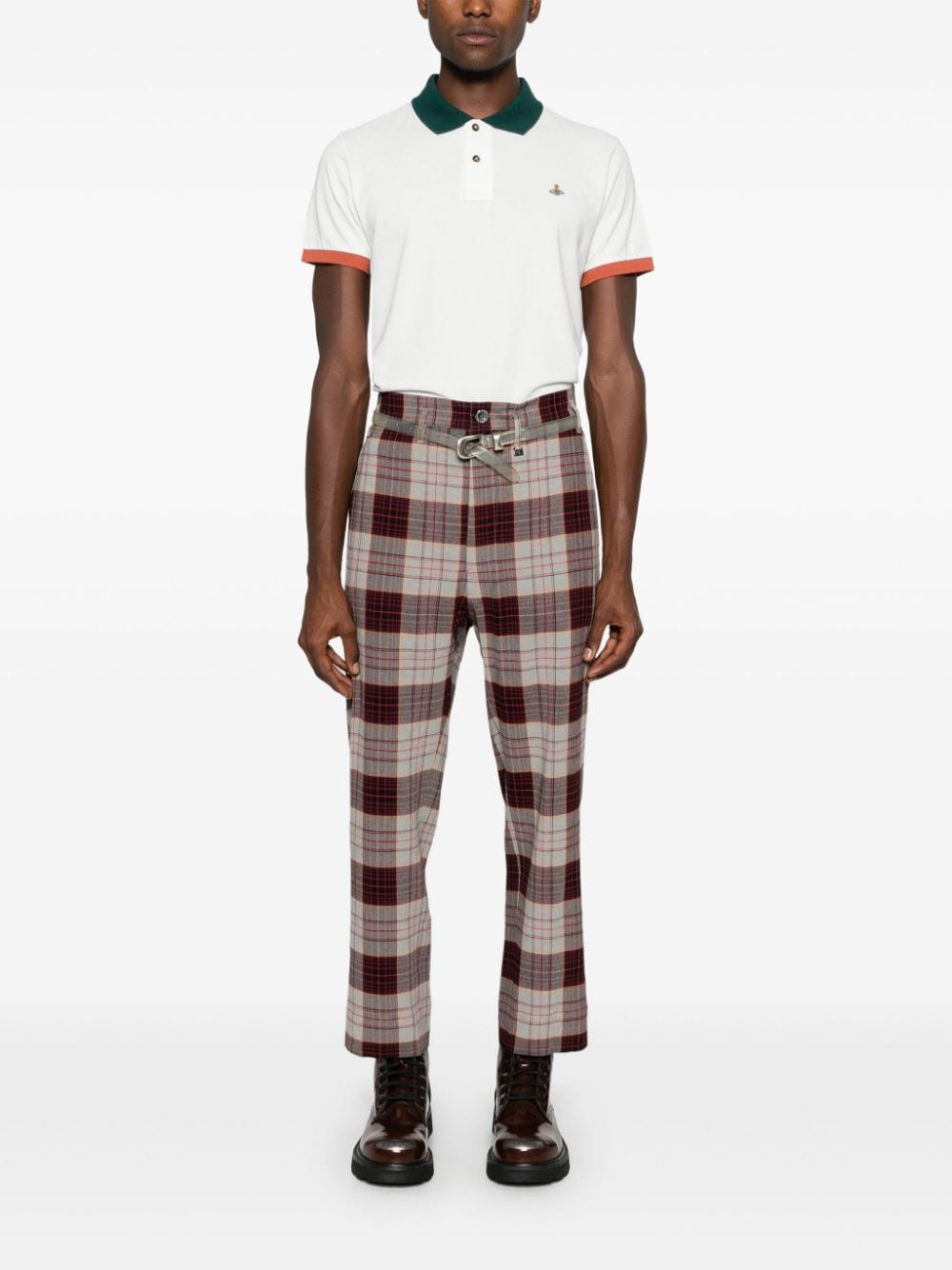 VIVIENNE WESTWOOD Check Pattern Mid Waist Slim Cut Cropped Leg Trousers