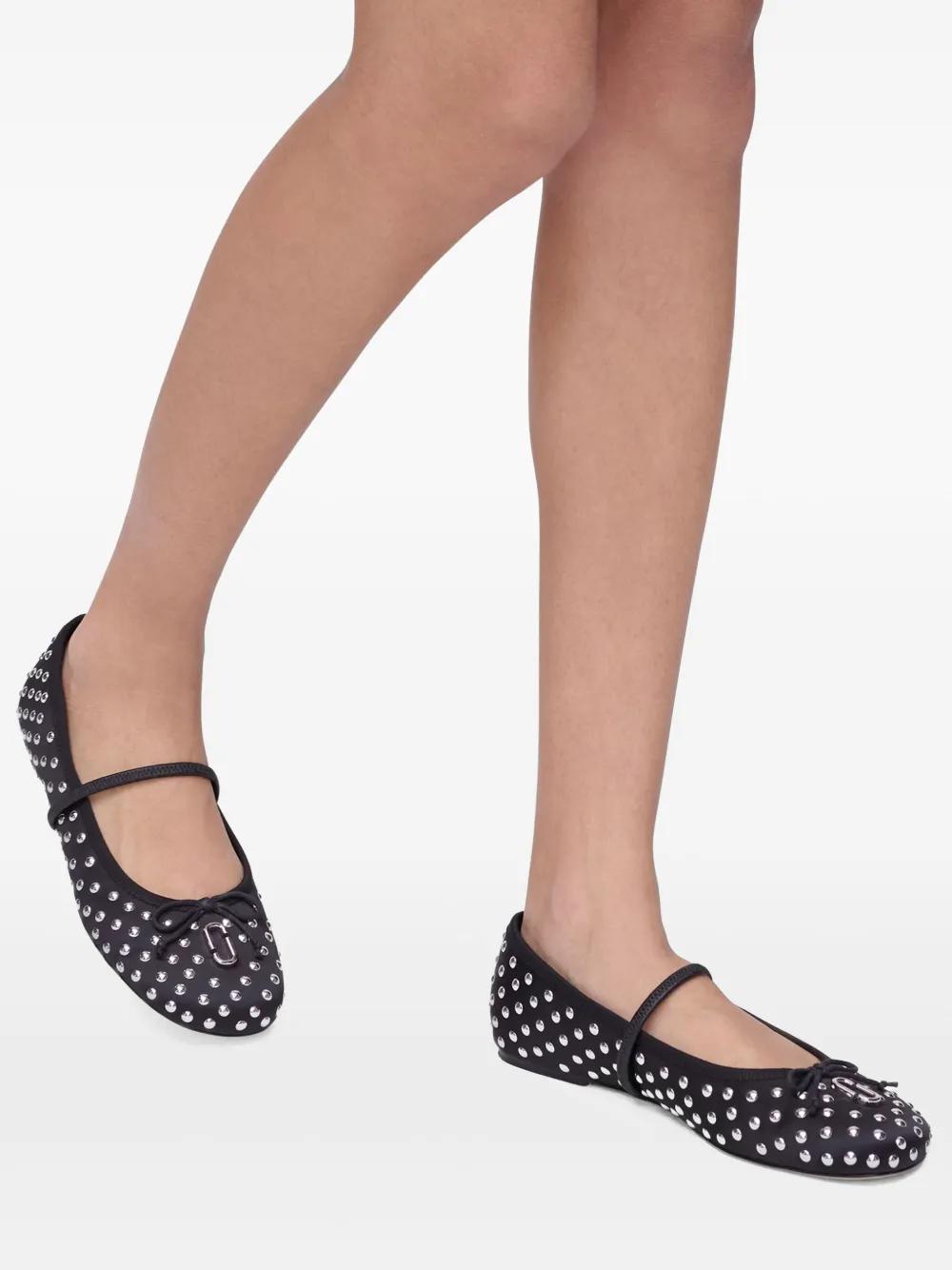 MARC JACOBS Studded Ballet Flats with Ankle Strap and Bow Detail
