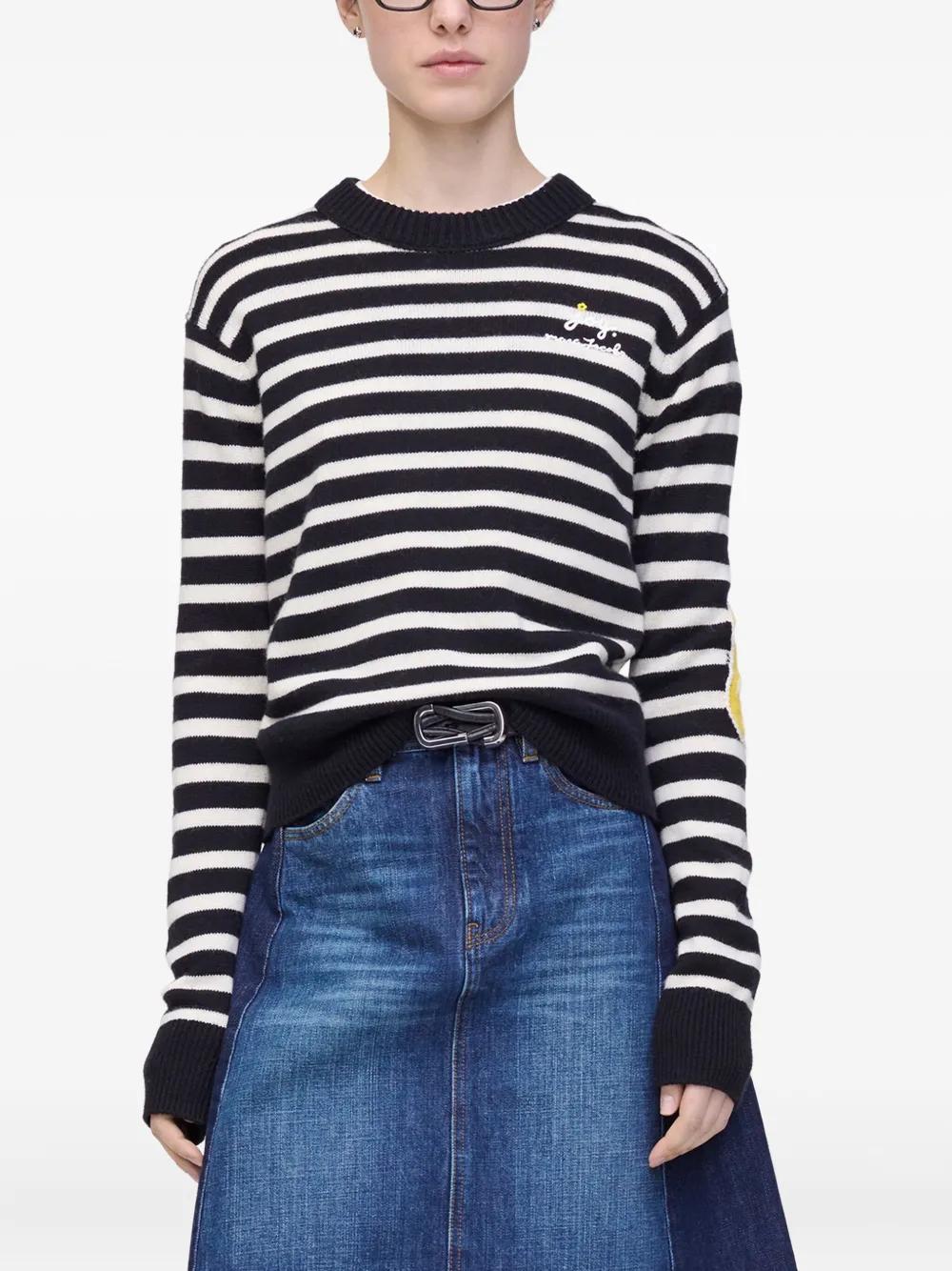 MARC JACOBS Striped Pattern Sweater with Floral Embellishments