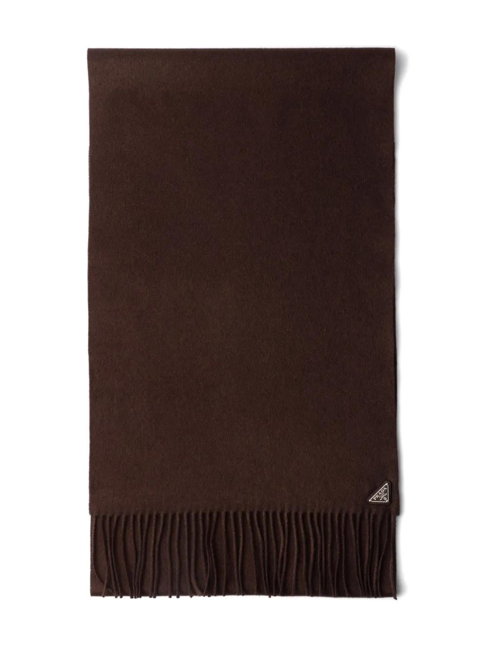 PRADA Triangle Logo Fringed Scarf