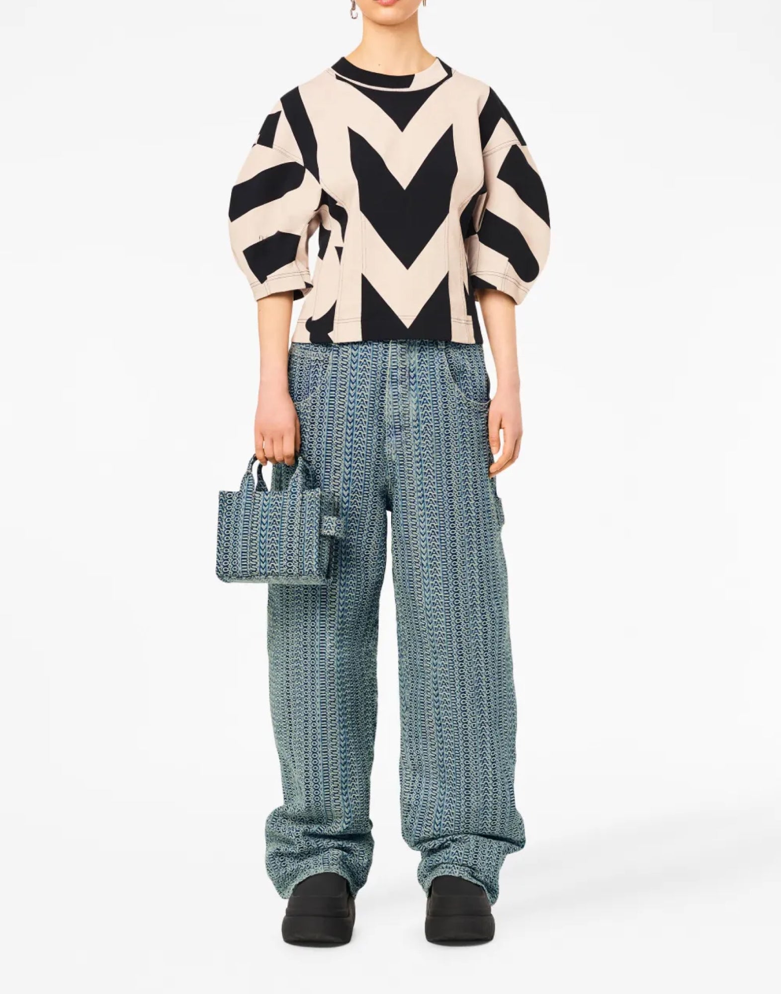 MARC JACOBS Monogram Denim Mini Tote Handbag - 18x15x10 cm