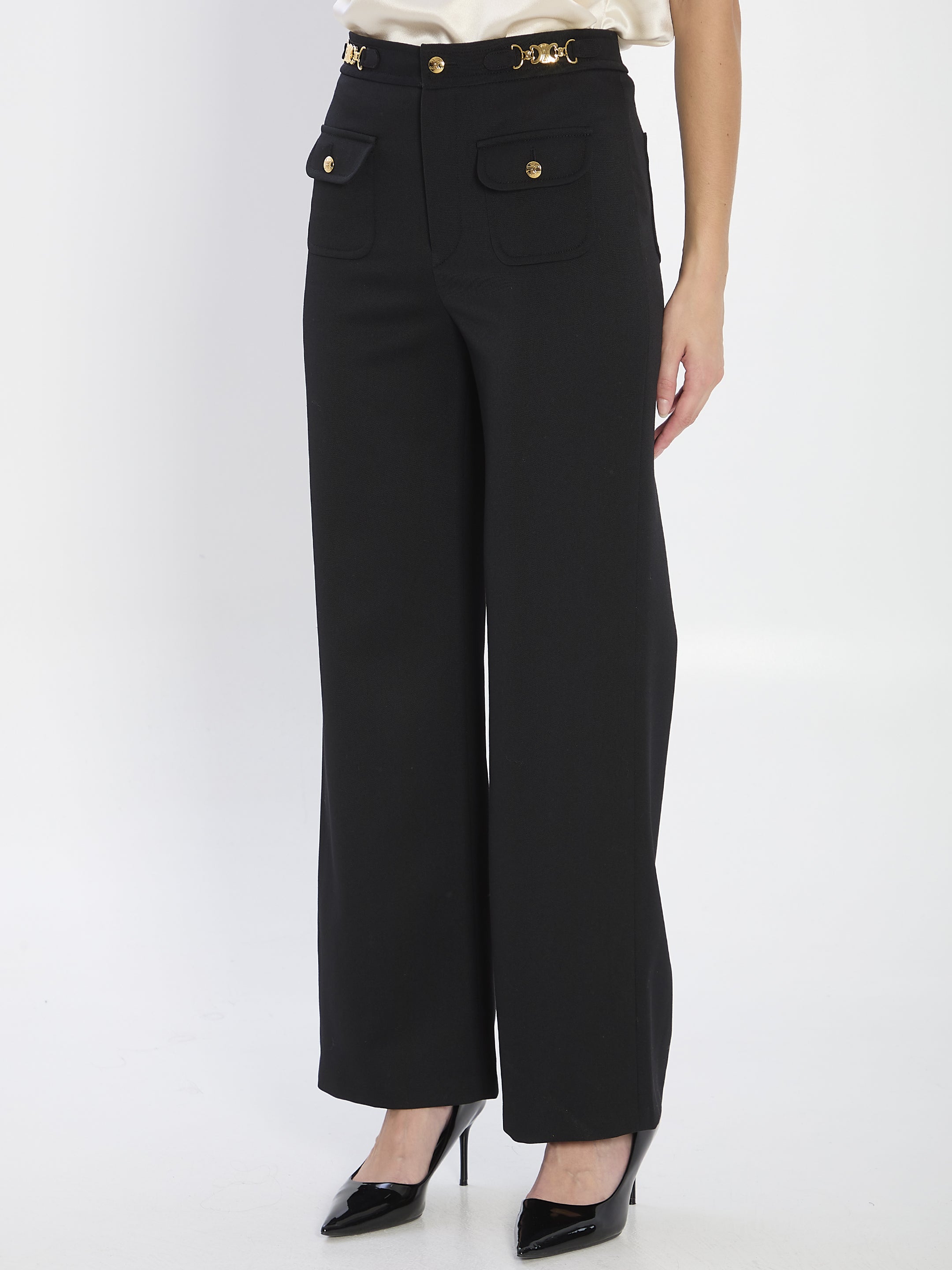 CELINE Wool Trousers with Diagonal Weave - Size 36 FR