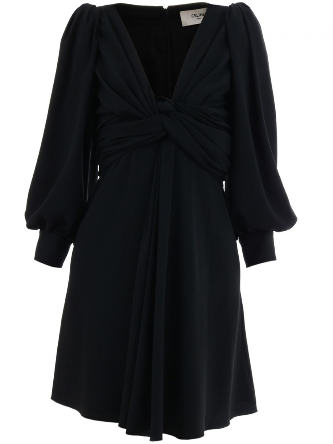 CELINE Elegant V-Neck Mini Wrap Dress with Long Sleeves