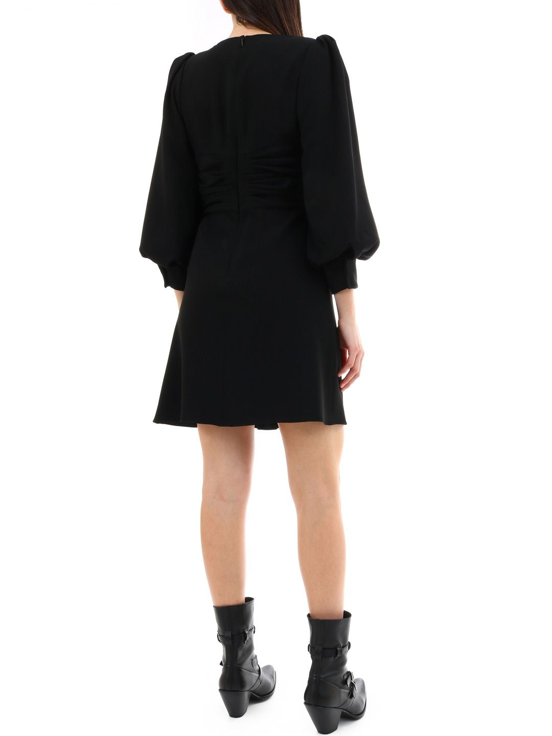 CELINE Elegant V-Neck Mini Wrap Dress with Long Sleeves