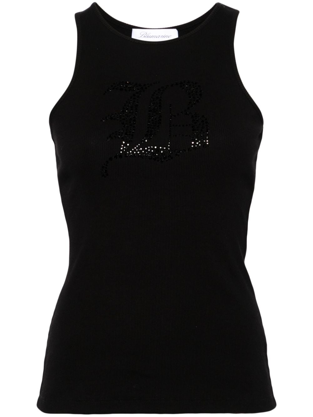 BLUMARINE Ribbed Cotton Tank Top with Rhinestone Detailing
