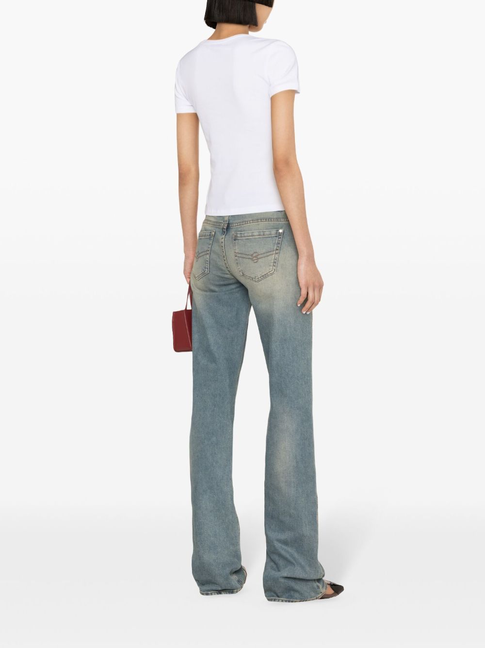 BLUMARINE Rhinestone Logo Cotton T-Shirt