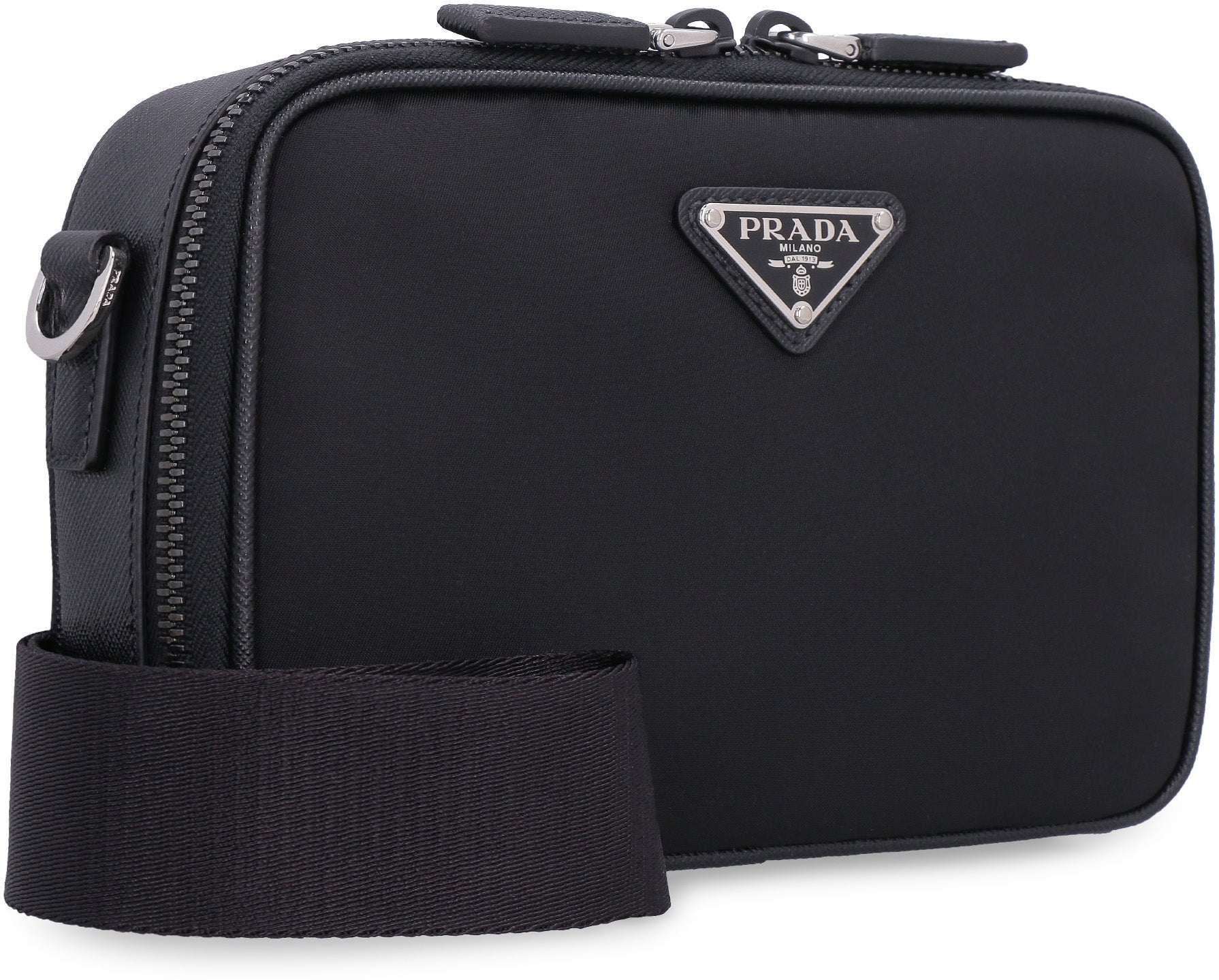 PRADA Leather and Nylon Crossbody Handbag