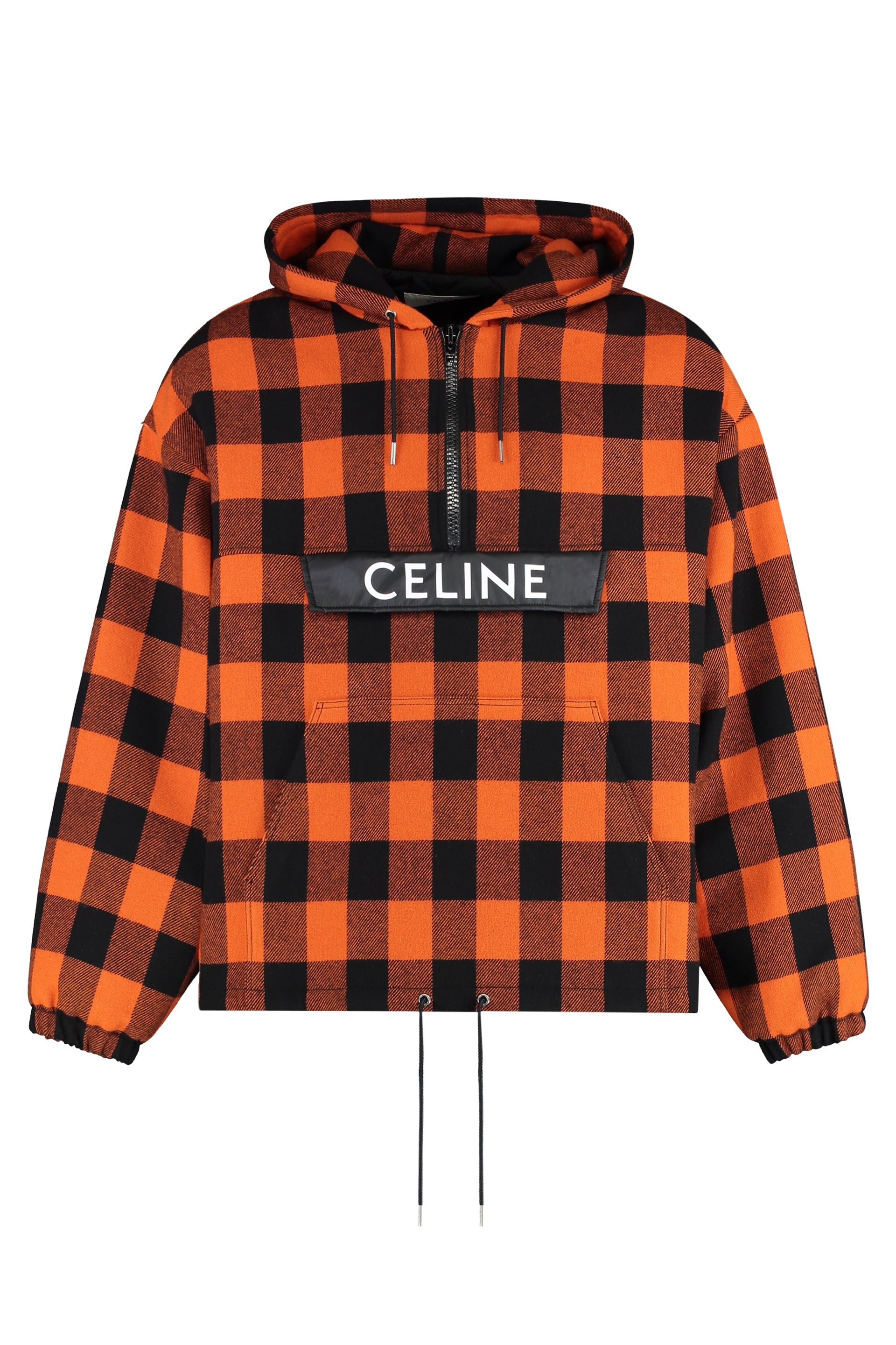 CELINE Men's Hooded Windbreaker with Check Motif