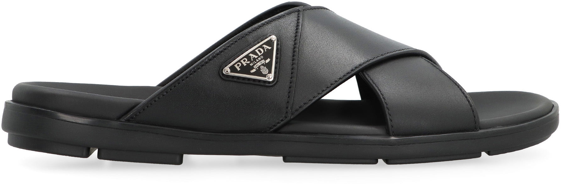 PRADA Leather Slide Sandals with Logo - Comfortable and Stylish