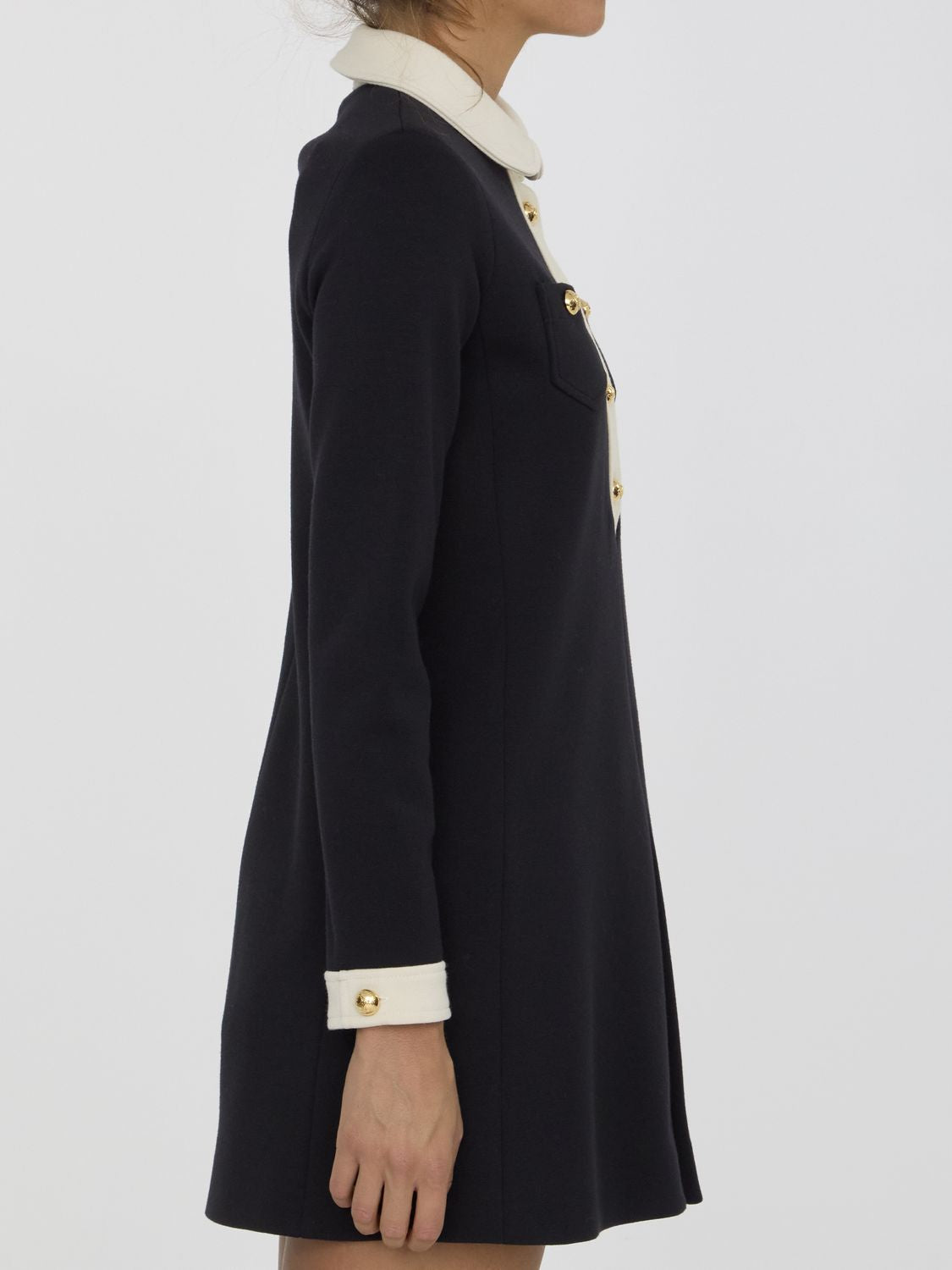 CELINE Wool Dress with Buttoned Logoed Cuffs - Size 38