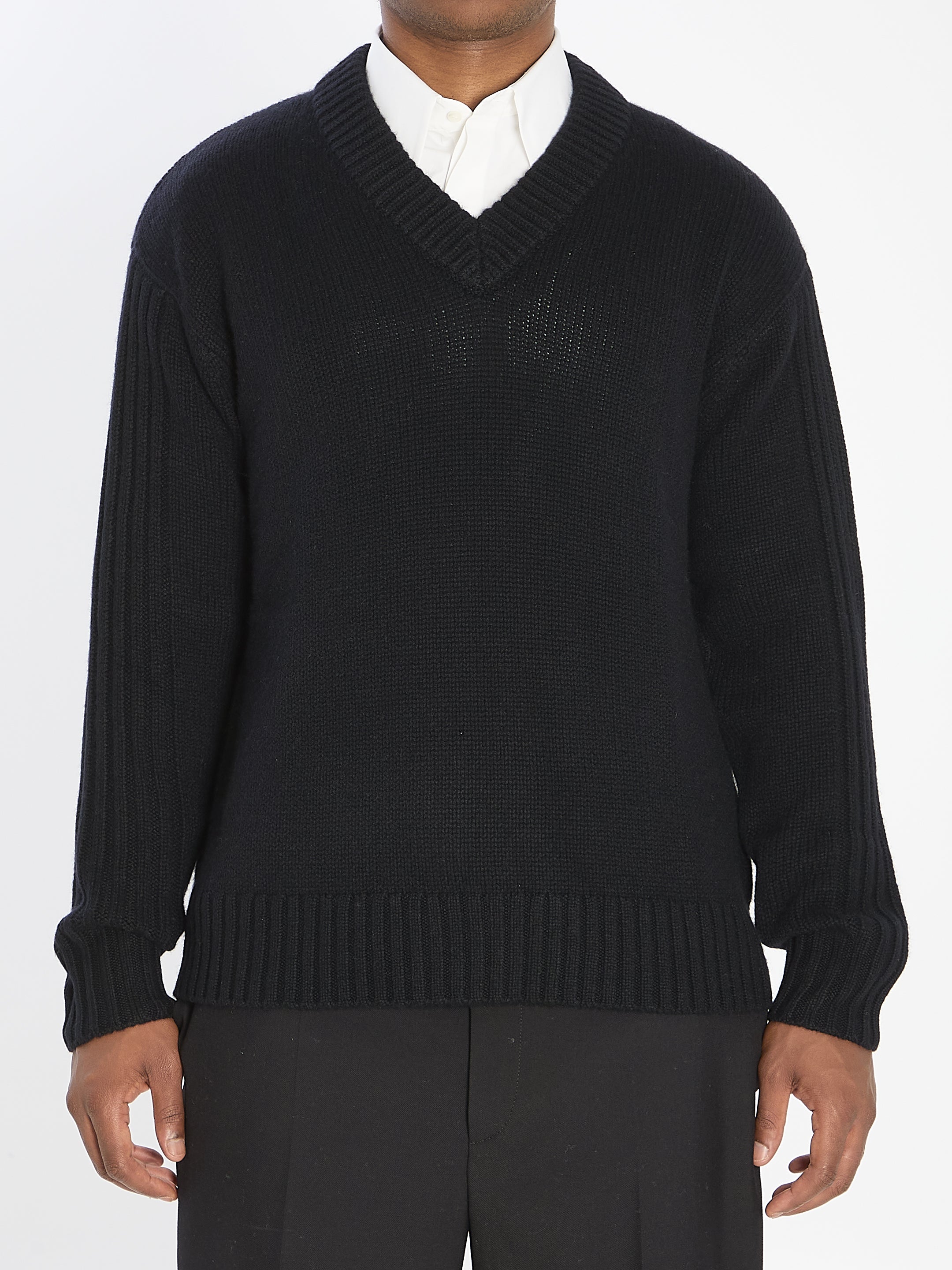 LISA YANG Regular Fit Cashmere V-Neck Sweater for Men