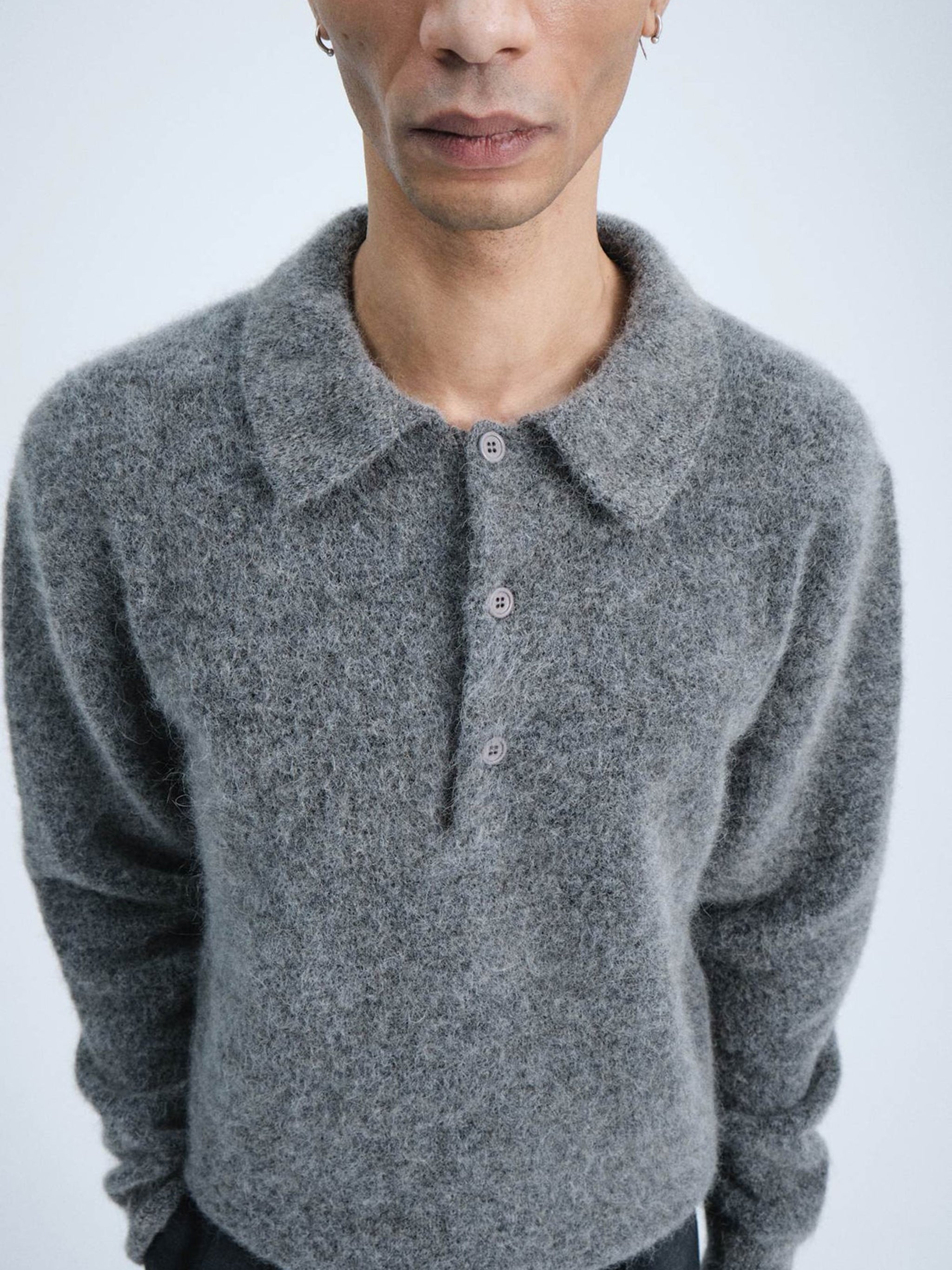 SUNFLOWER Mohair Knit Polo with Corozo Buttons