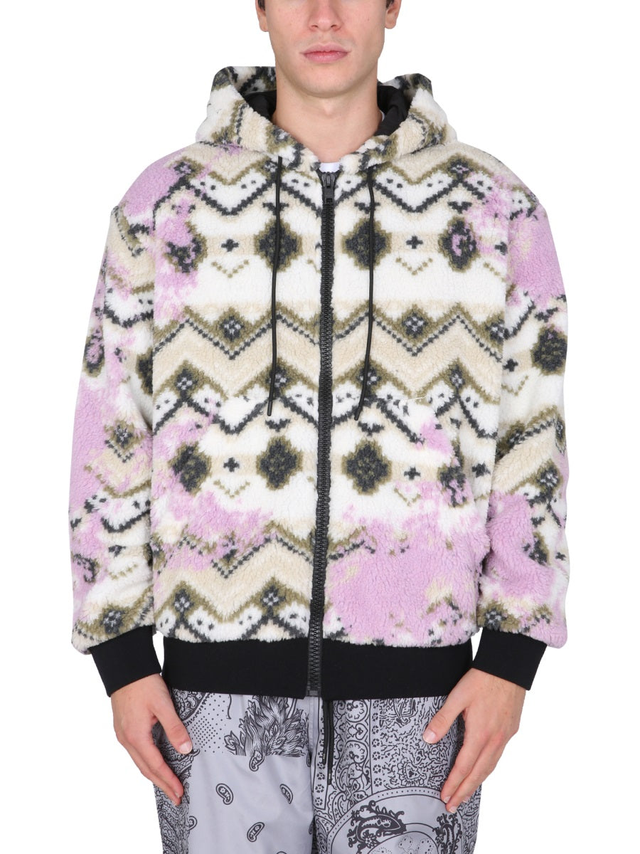 MSGM Fleece Sherpa Jacket with Drawstring Hood for Men