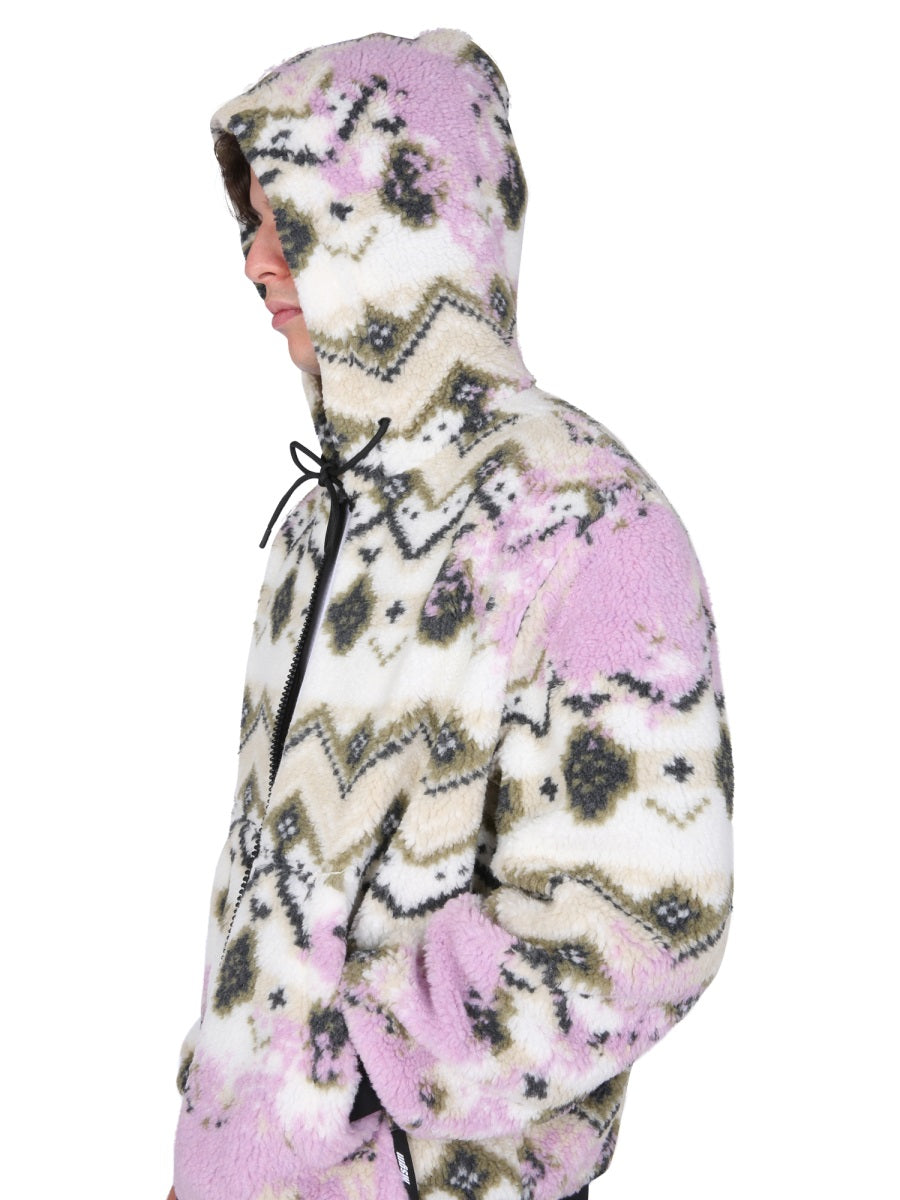 MSGM Fleece Sherpa Jacket with Drawstring Hood for Men