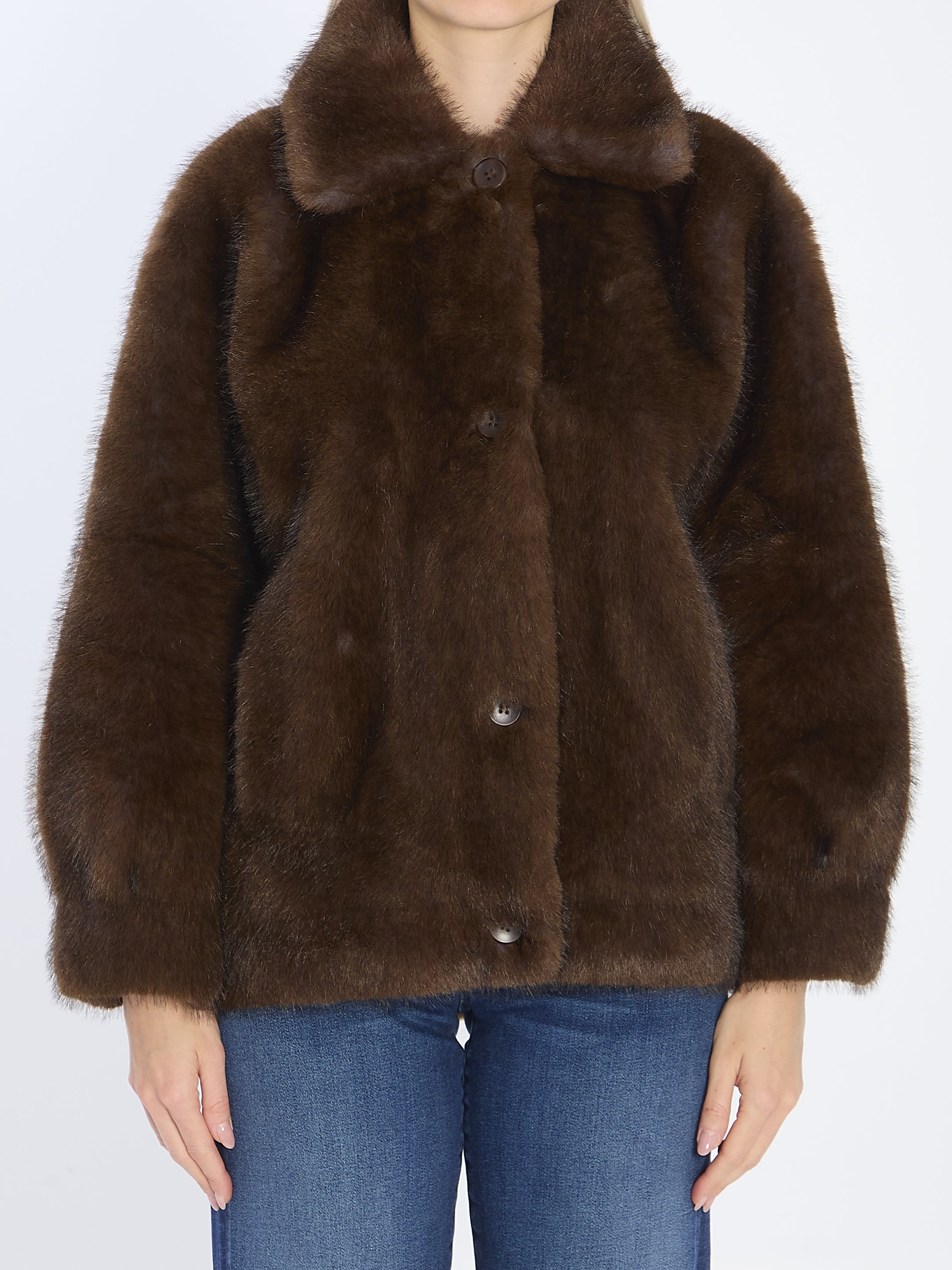 VALENTINI 1972 Eco-Fur Jacket with Shirt Collar - Regular Fit