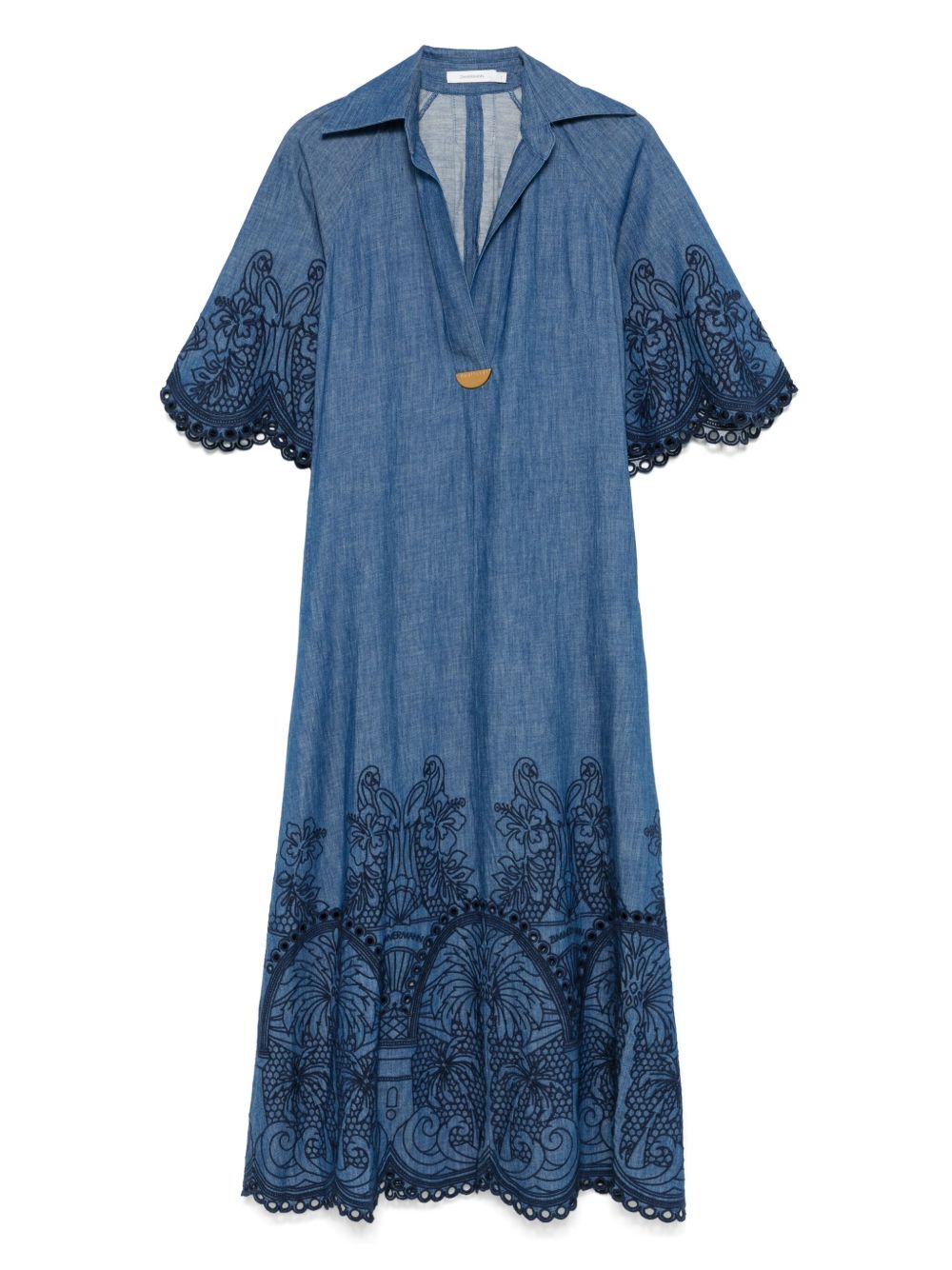 ZIMMERMANN Embroidered Denim Dress with Half-Length Sleeves