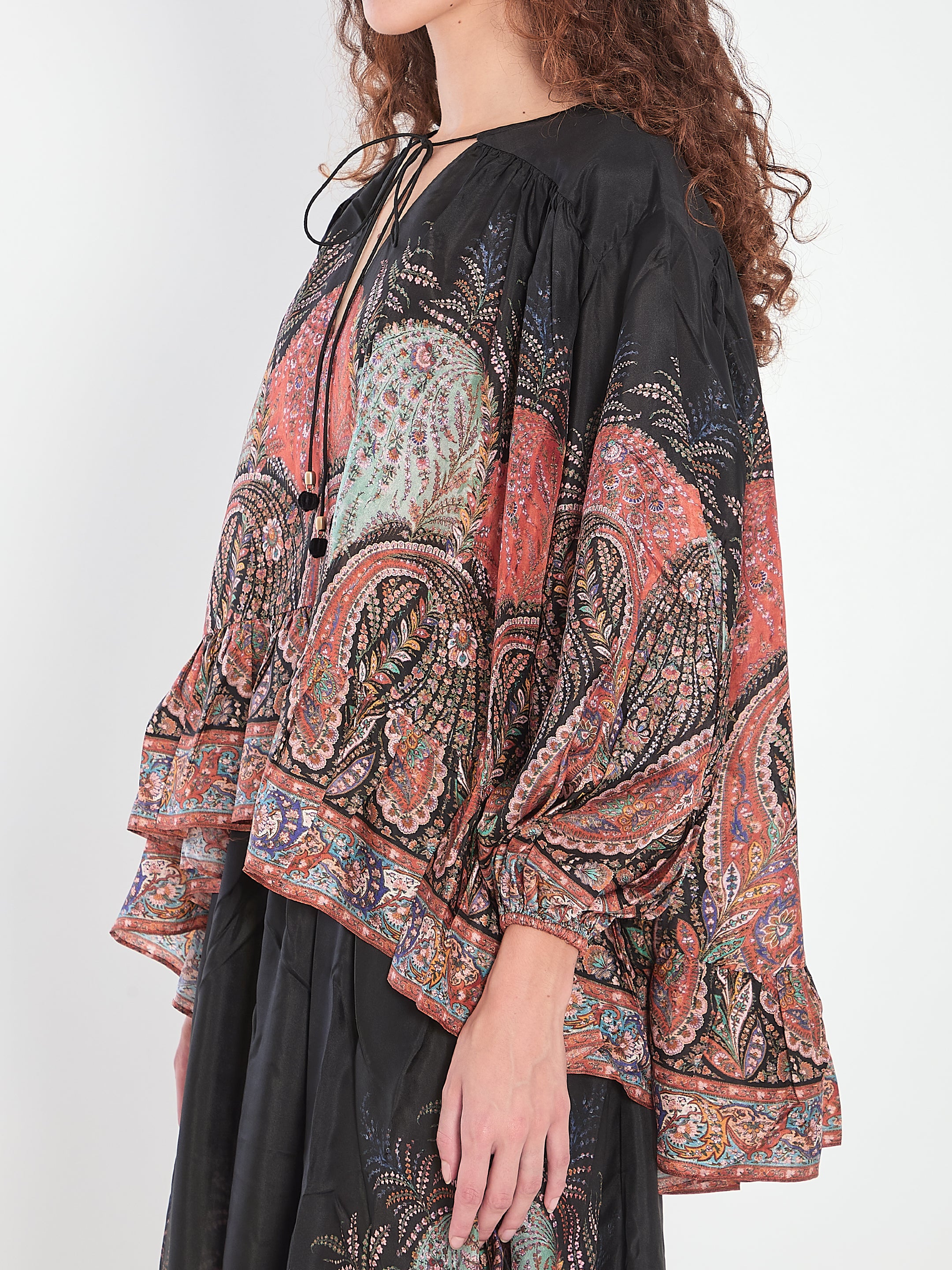 ZIMMERMANN Ruffled Blouse with Tie-Neck Bow and Wide Sleeves - Size 0