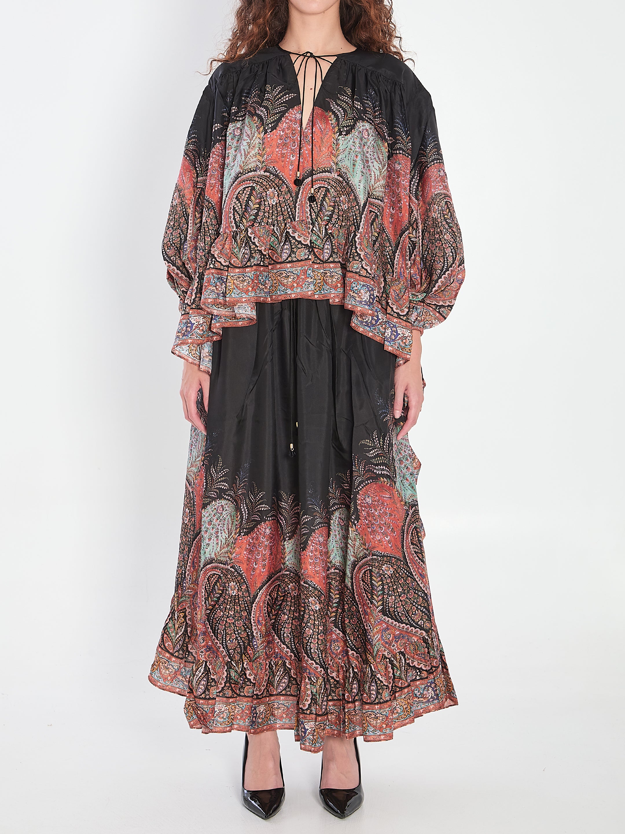 ZIMMERMANN Ruffled Blouse with Tie-Neck Bow and Wide Sleeves - Size 0