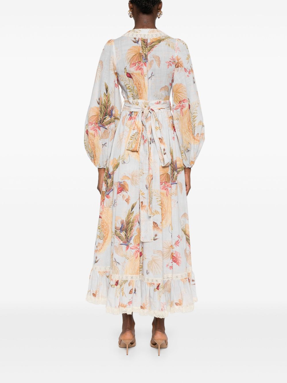 ZIMMERMANN Printed Midi Dress with Self-Tie Fastening