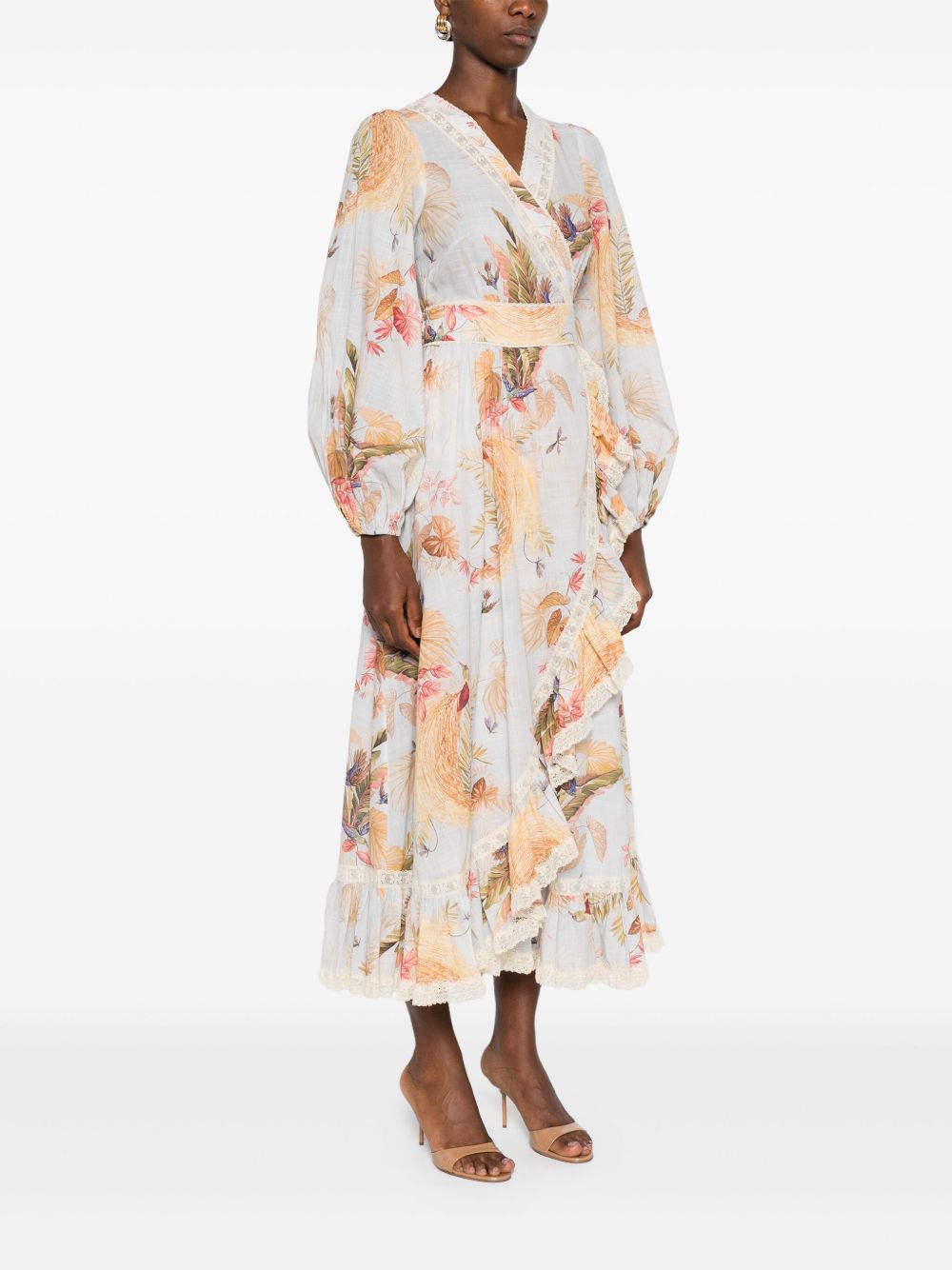 ZIMMERMANN Printed Midi Dress with Self-Tie Fastening