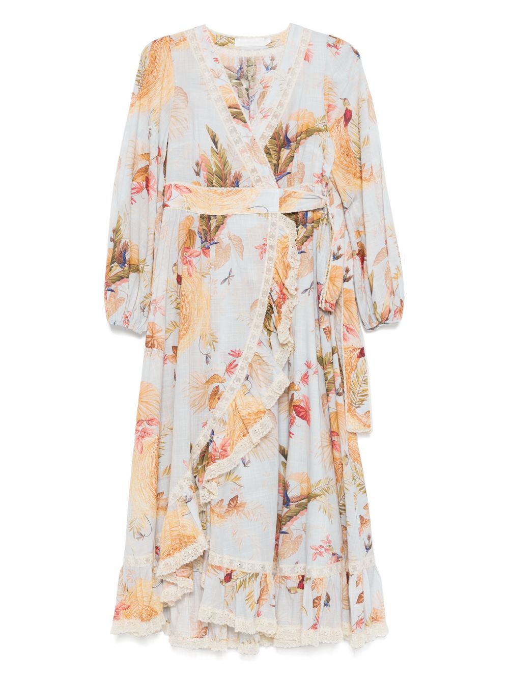 ZIMMERMANN Printed Midi Dress with Self-Tie Fastening