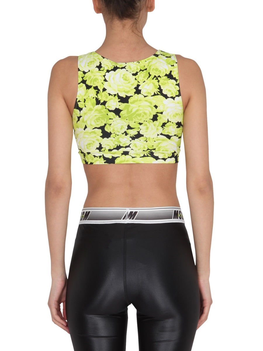 MSGM Floral Print Cropped Mini Top