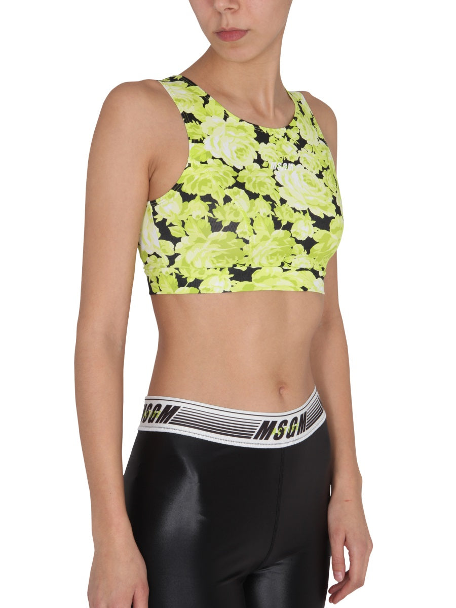 MSGM Floral Print Cropped Mini Top