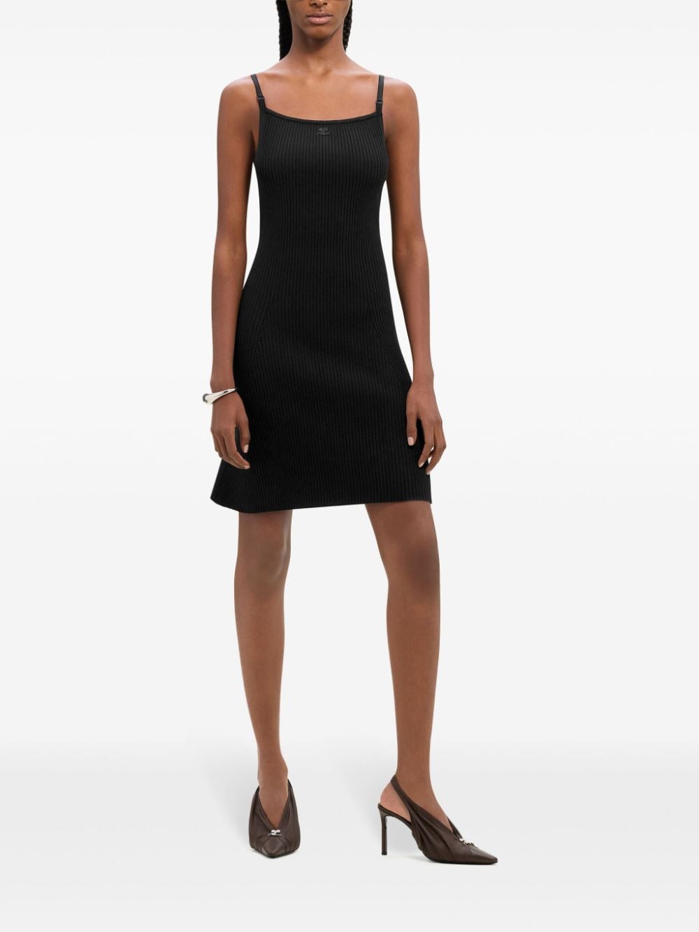 COURREGÈS Logo Mini Dress with Square Neck and Adjustable Straps