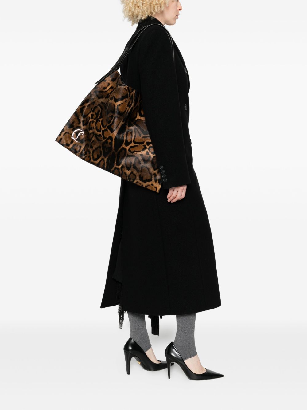 CHRISTIAN LOUBOUTIN Leopard Print Top Handle Handbag with Buckle Fastening