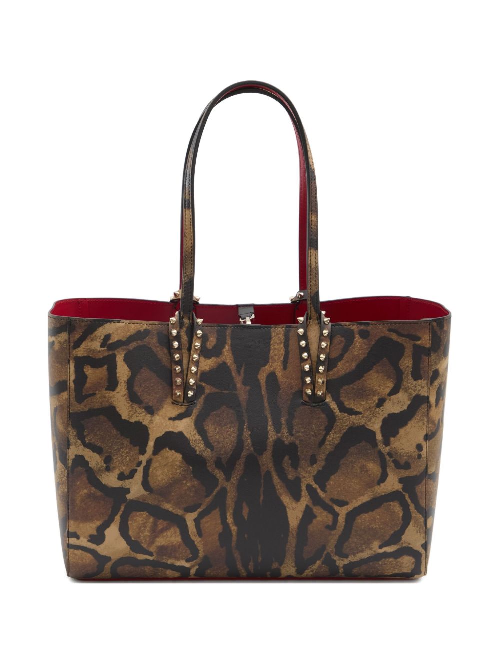 CHRISTIAN LOUBOUTIN Animal Print Leather Handbag with Double Handle and Studded Detail