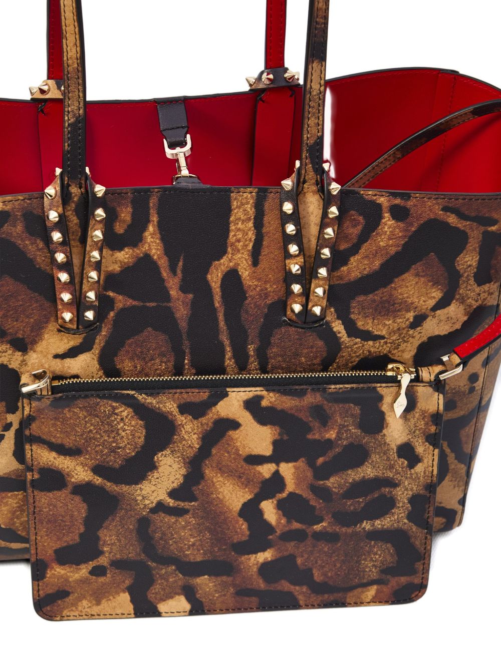 CHRISTIAN LOUBOUTIN Animal Print Leather Handbag with Double Handle and Studded Detail