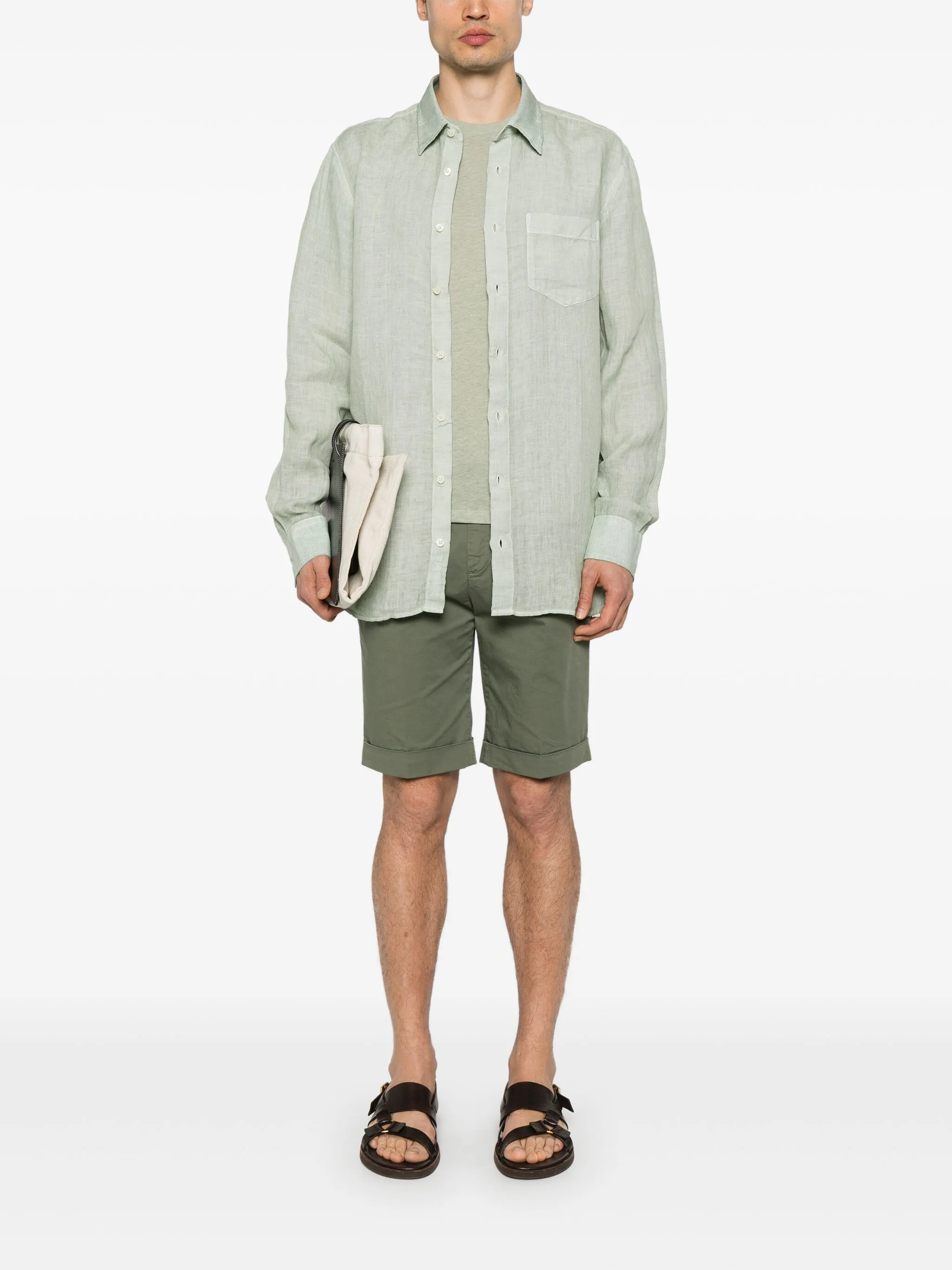 120% LINO Relaxed Fit Linen Shirt with Chest Pocket - Long Sleeves