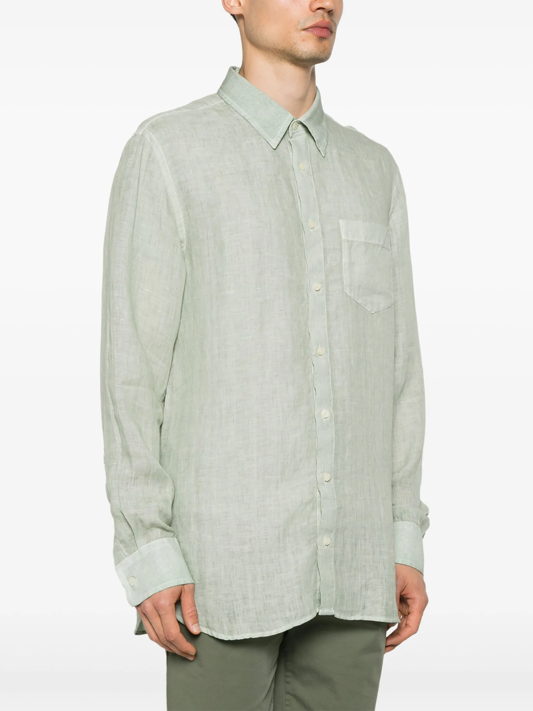 120% LINO Relaxed Fit Linen Shirt with Chest Pocket - Long Sleeves