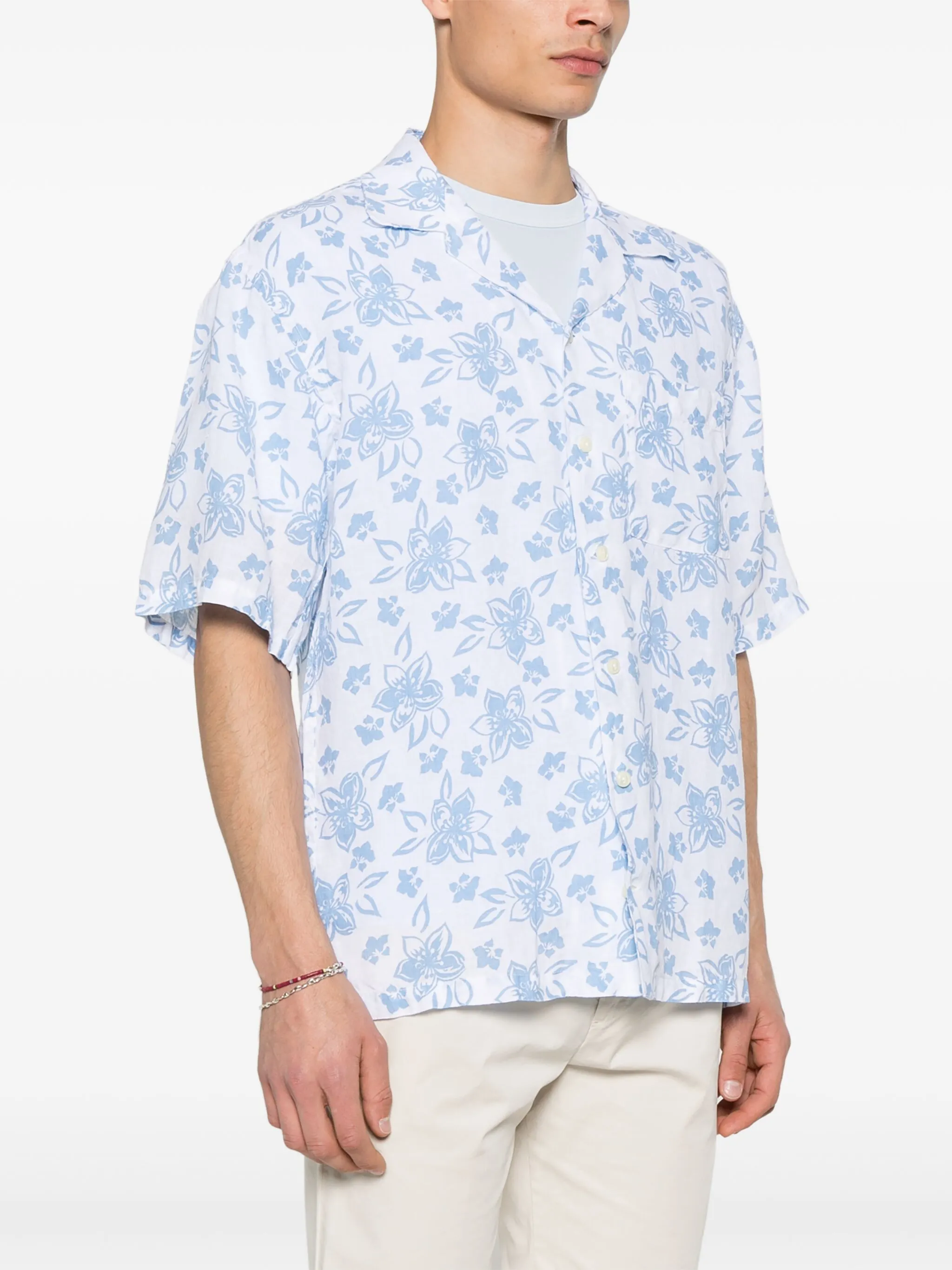 120% LINO Relaxed Fit Floral Short Sleeve Shirt
