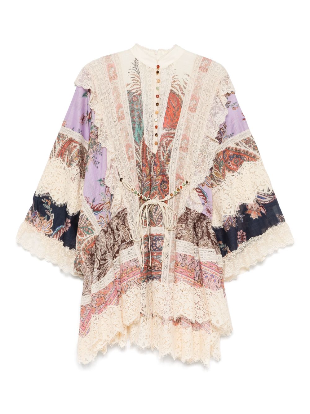 ZIMMERMANN Printed Cotton Mini Dress with Belted Waist