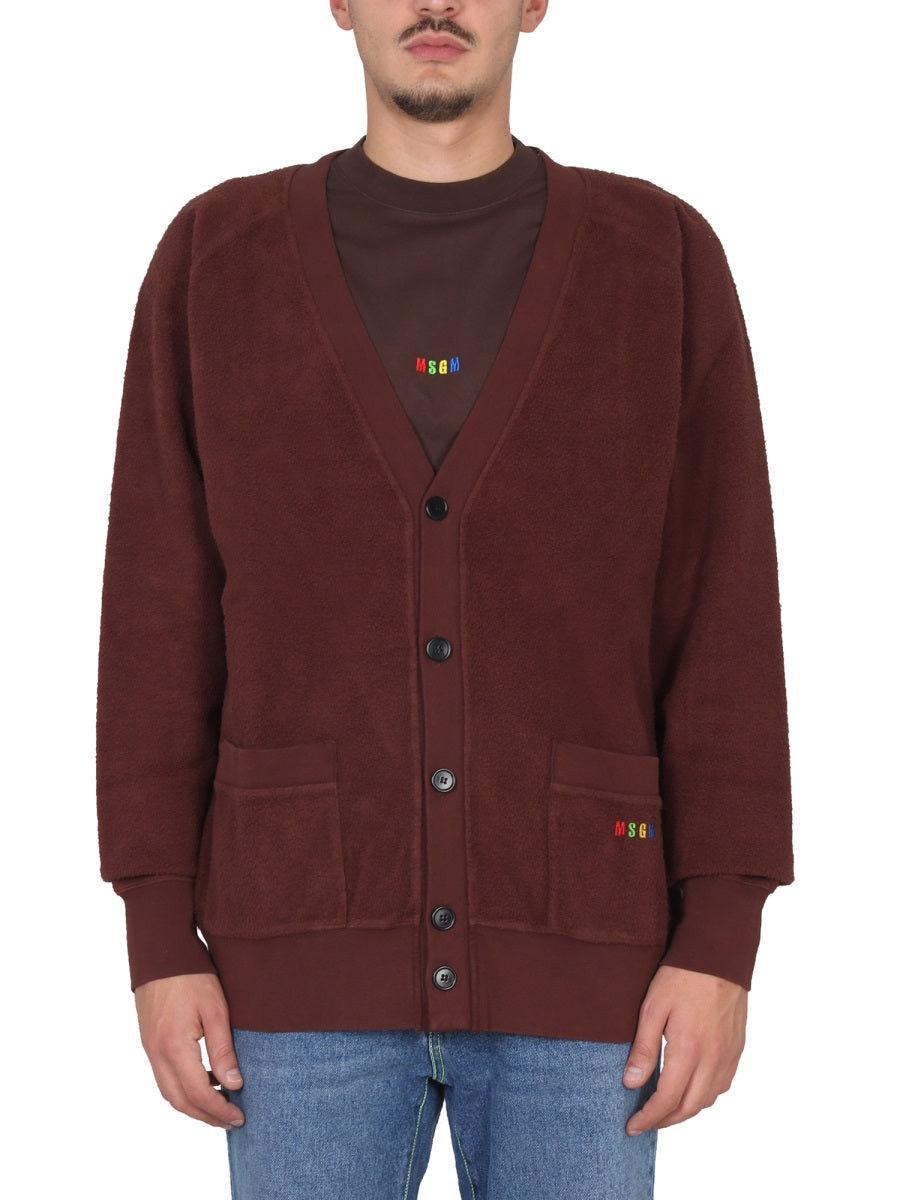 MSGM Men's V-Neck Cardigan with Front Buttons